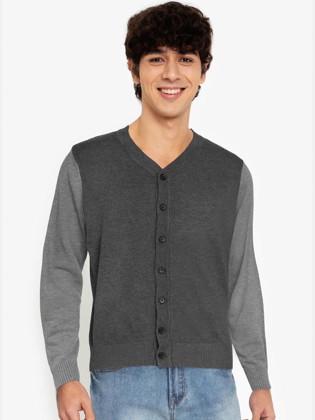 

ZALORA BASICS Charcoal V-Neck Jumper