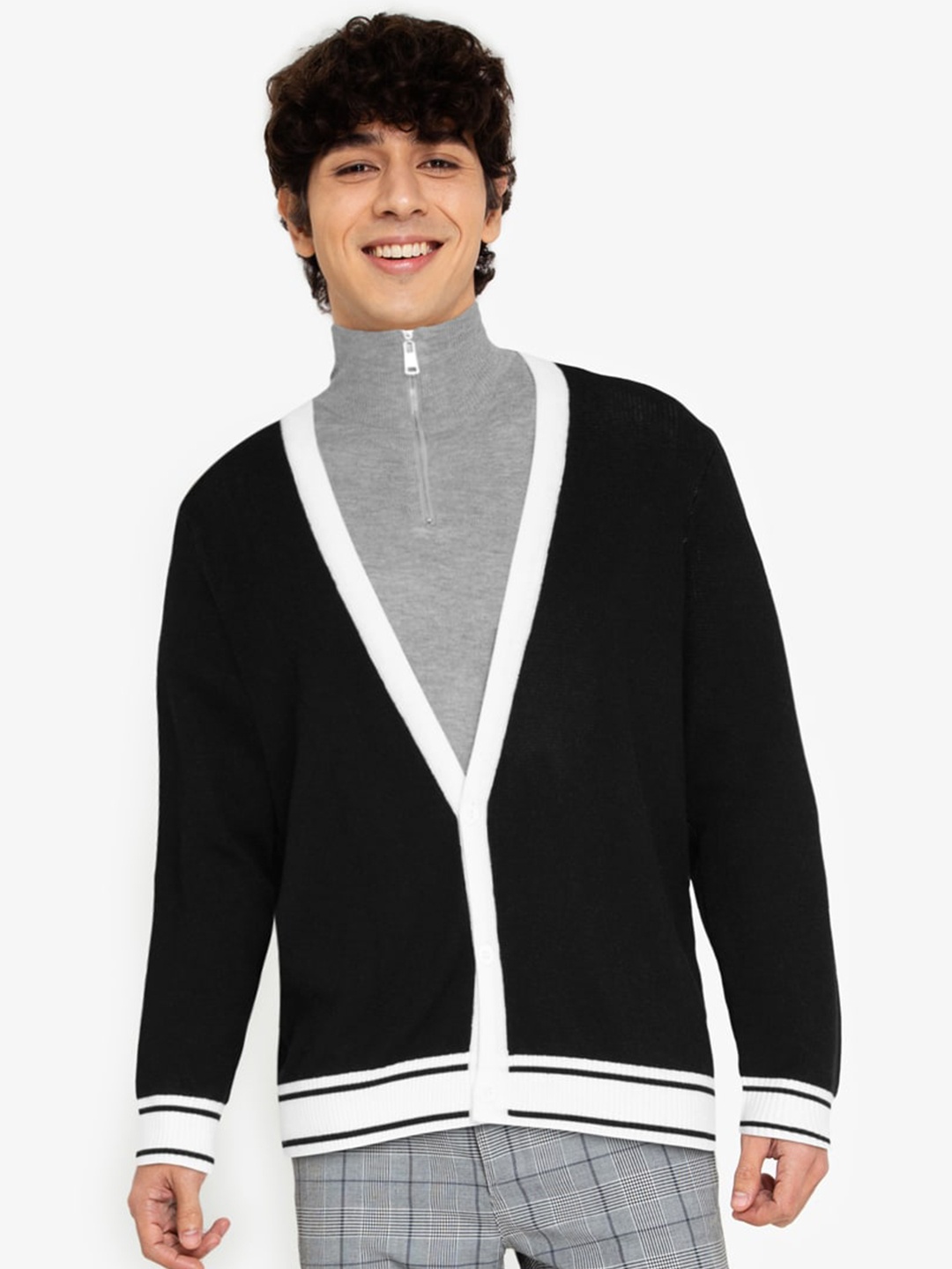 

ZALORA BASICS Men Multicoloured V-Neck Cardigan, Multi