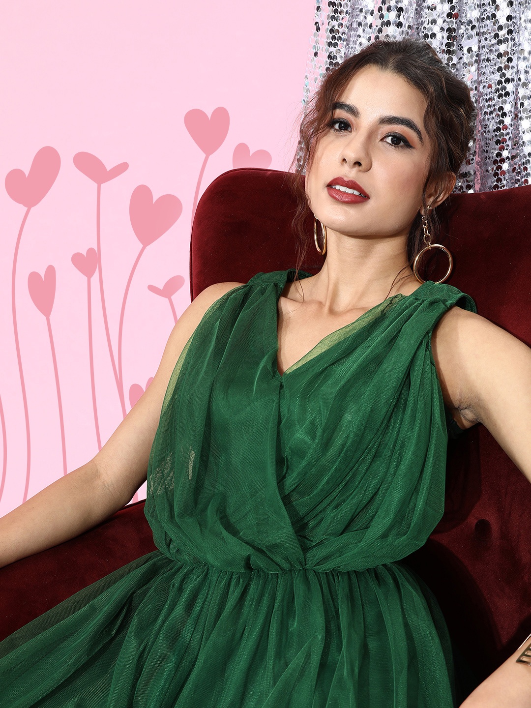 

plusS Women Gorgeous Green Solid Net Dress