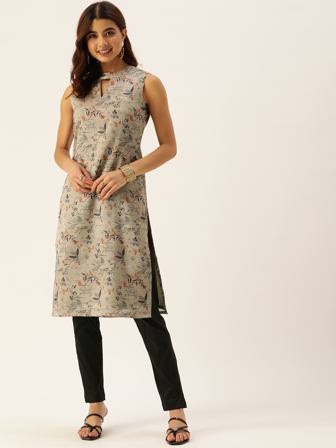 Ethnovog Women Multicoloured Floral Printed Kurta with Trousers, Multi