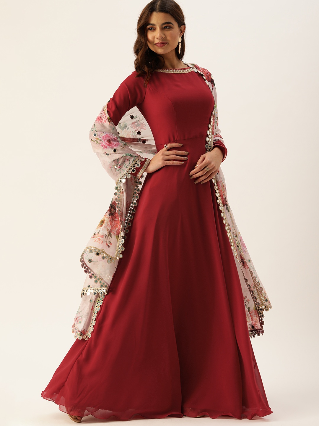 

Ethnovog Women Maroon Empire Kurta with Palazzos With Dupatta