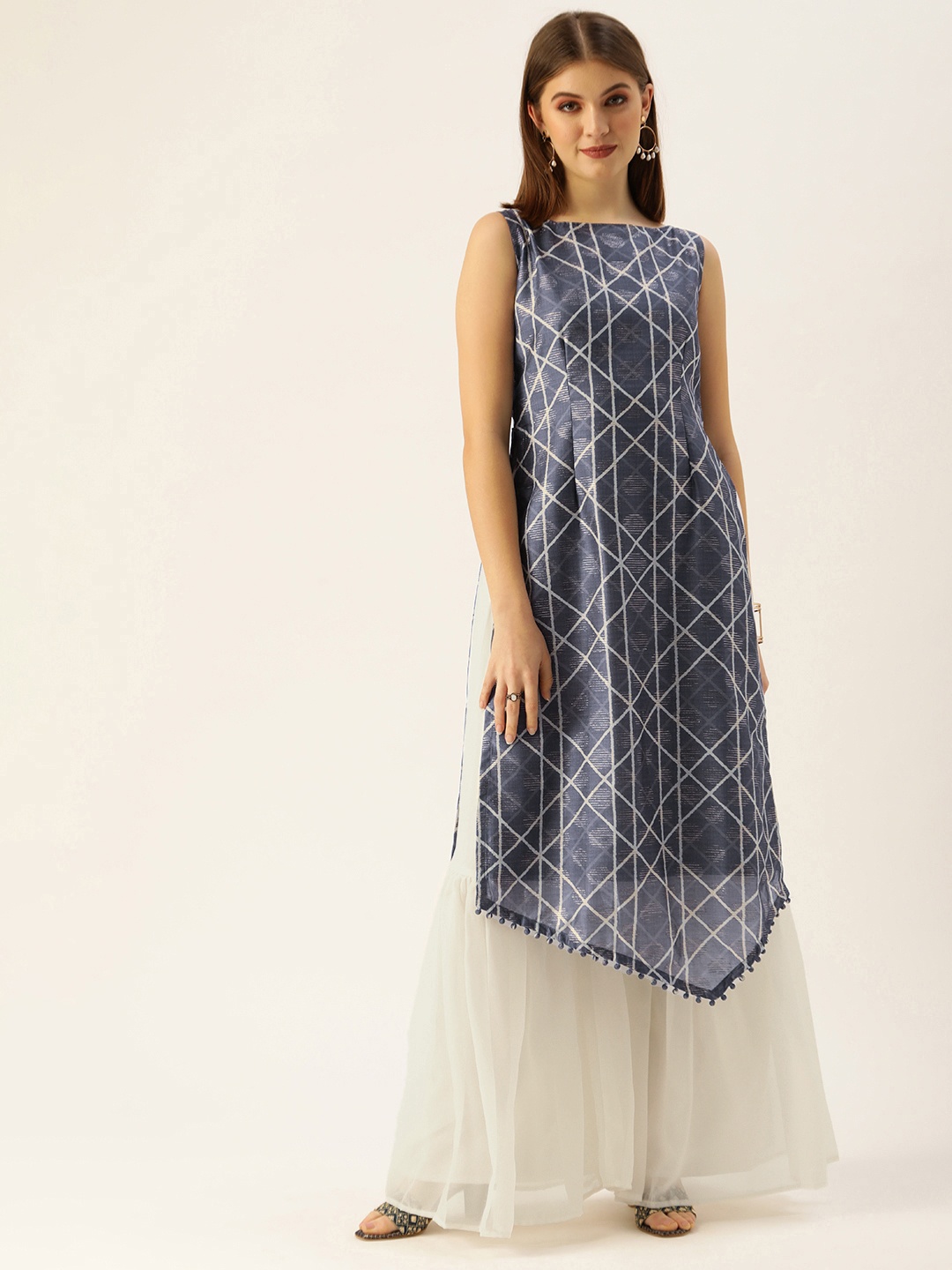 

Ethnovog Women Blue Printed Kurta with Palazzos