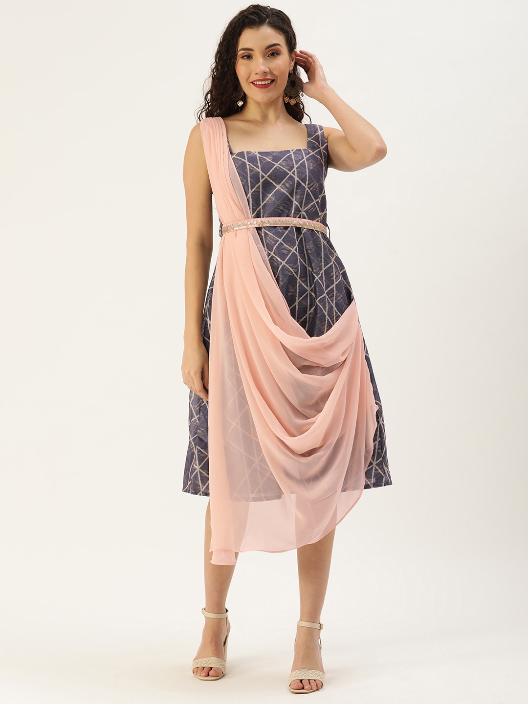 

Ethnovog Blue Ethnic A-Line Dress