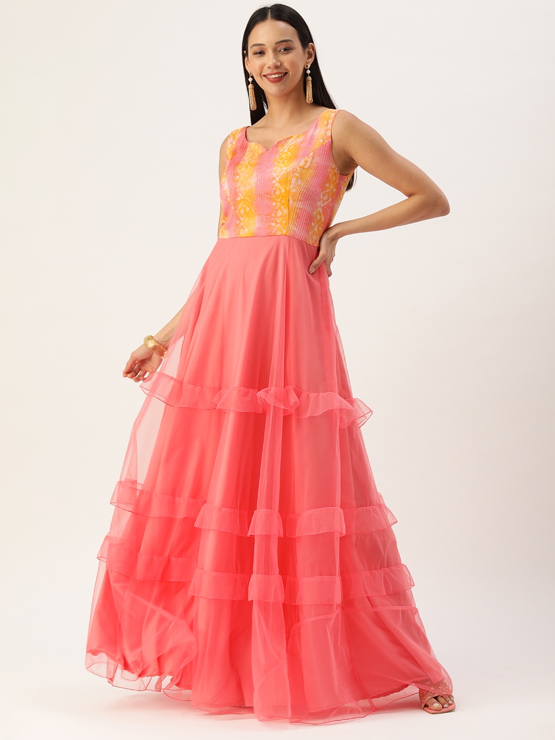 Ethnovog Pink Net Maxi Dress