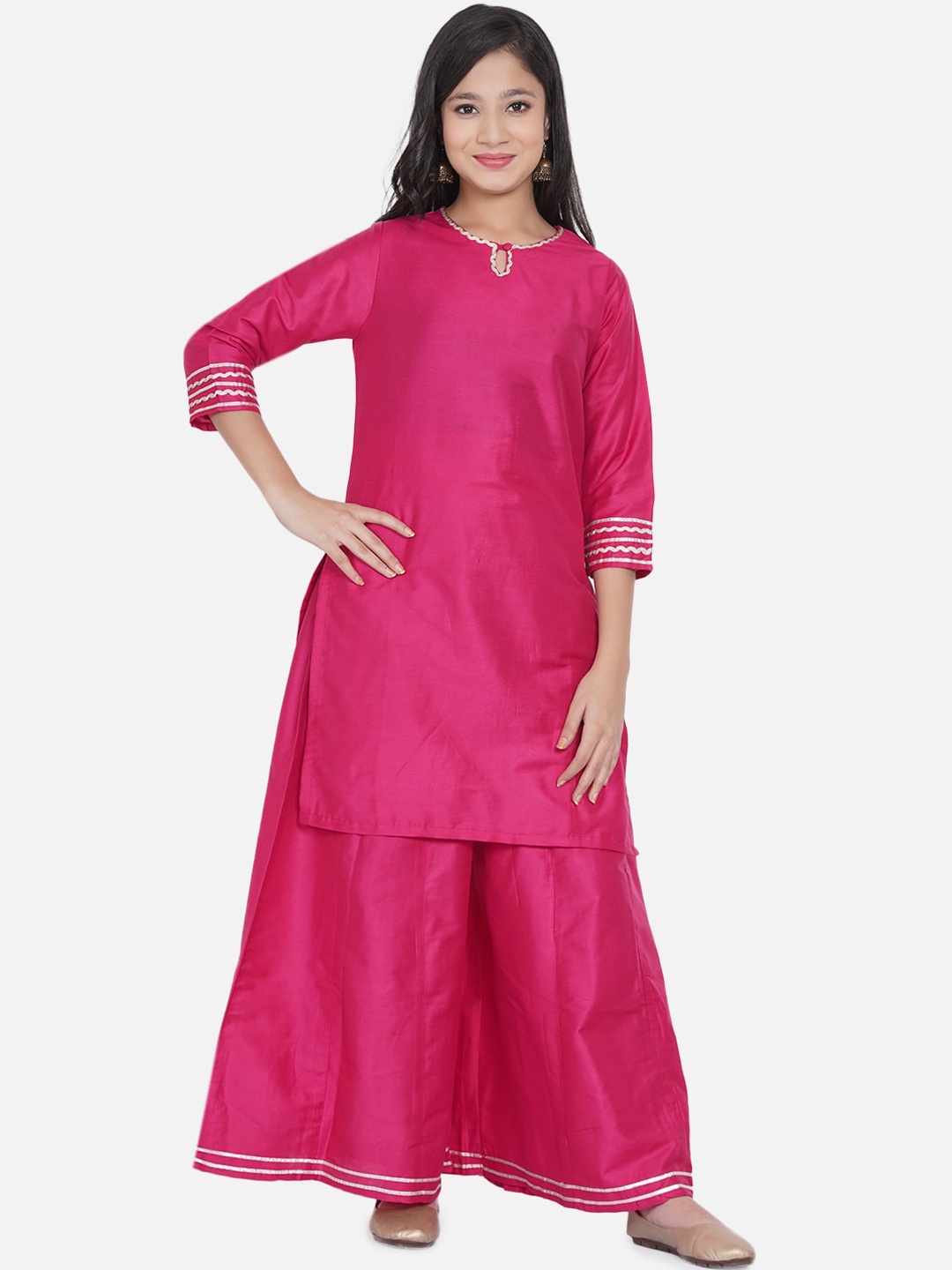 

Bitiya by Bhama Girls Pink Kurta with Palazzos Set