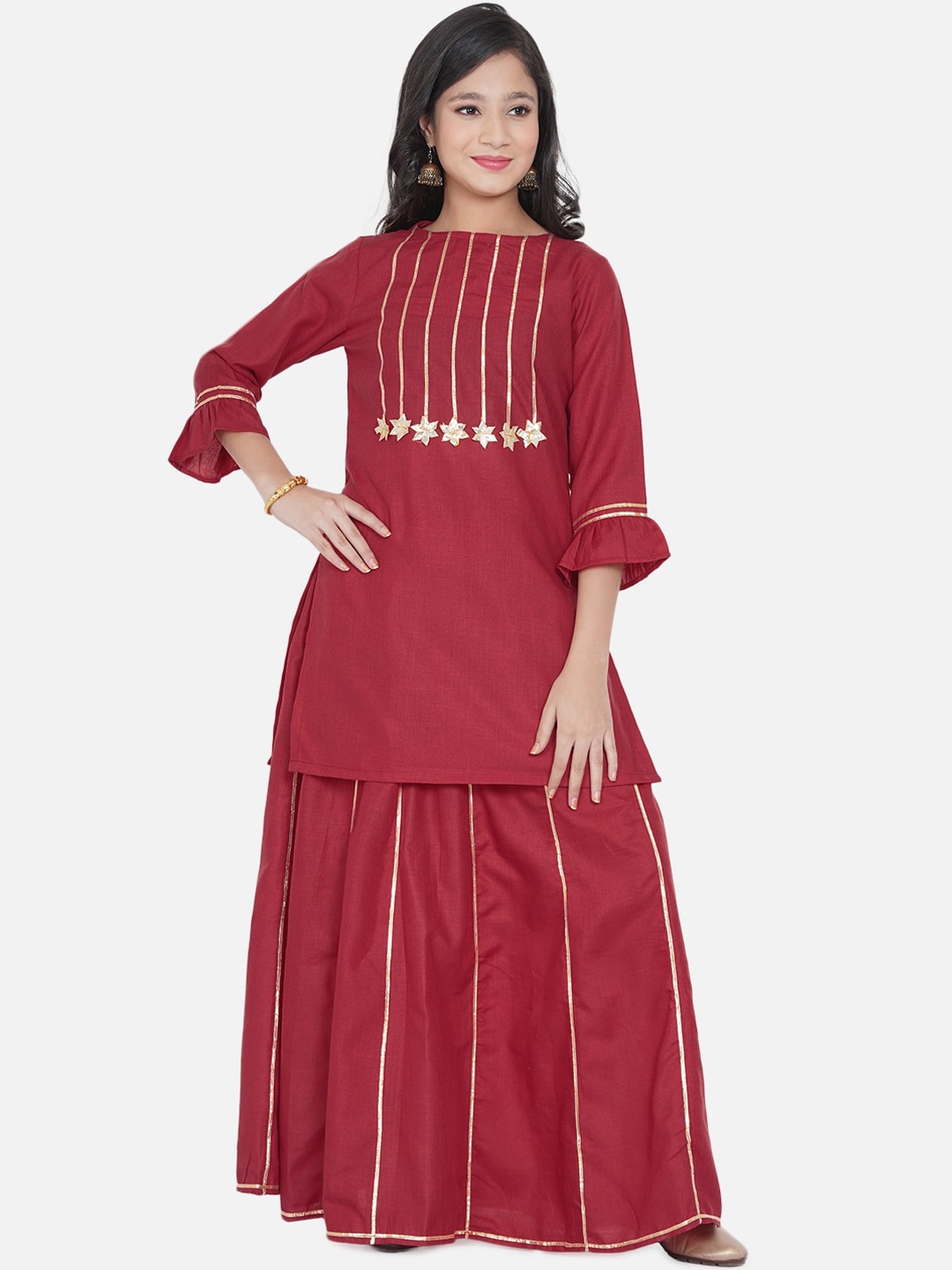 

Bitiya by Bhama Girls Pink Embroidered Gotta Patti Kurta with Sharara