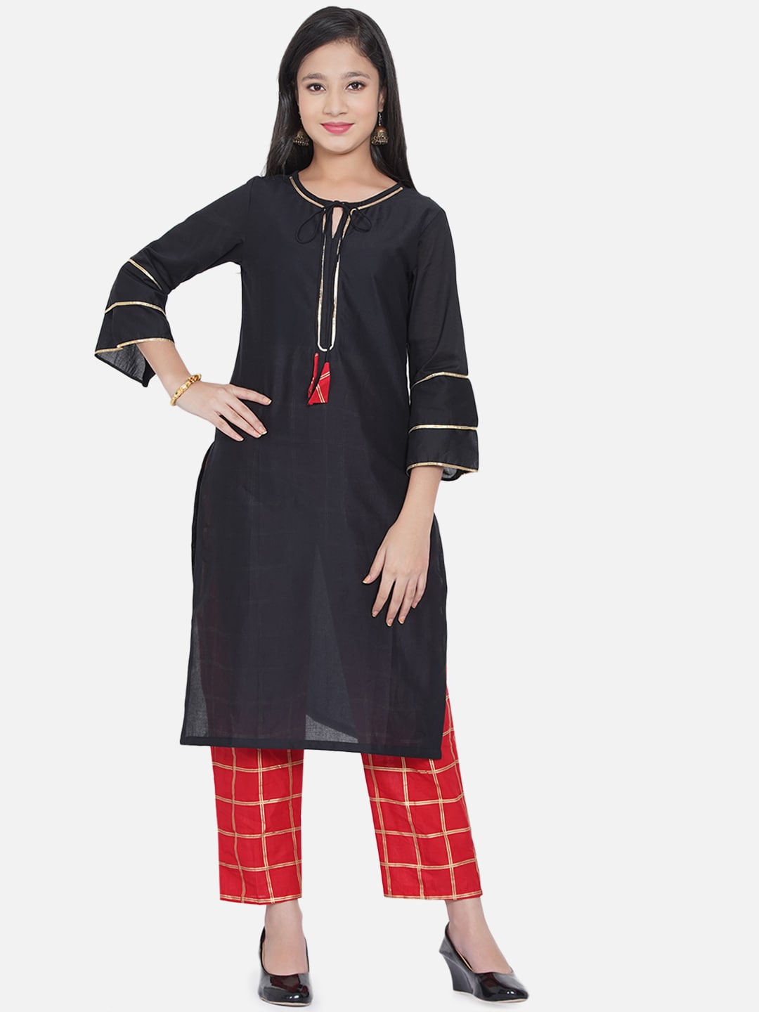 

Bitiya by Bhama Girls Black & Red Kurta with Trousers