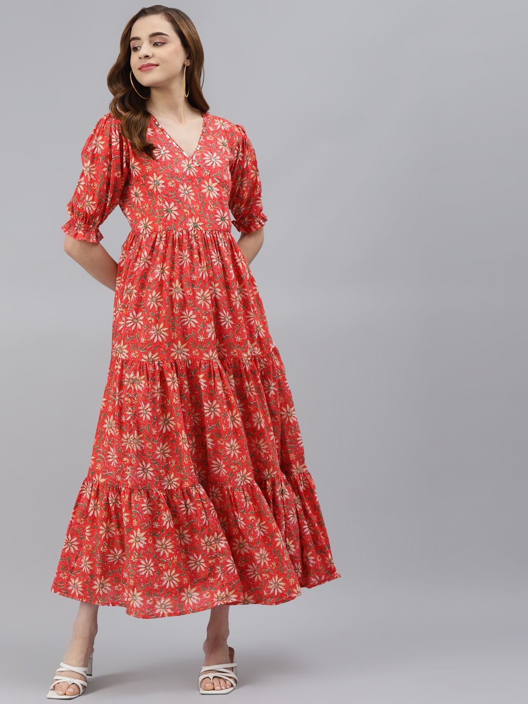 

Hatheli Red Embellished Ethnic Maxi Dress