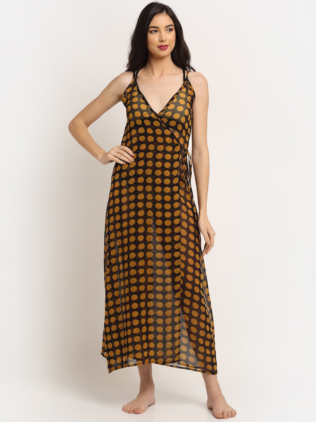 

EROTISSCH Women Brown Printed Sheer Beachwear Cover-Up Dress