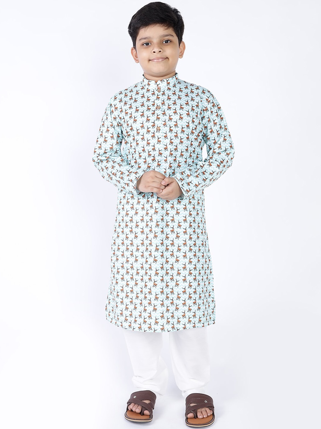 

TABARD Boys Green Floral Printed Pure Cotton Kurta with Pyjamas