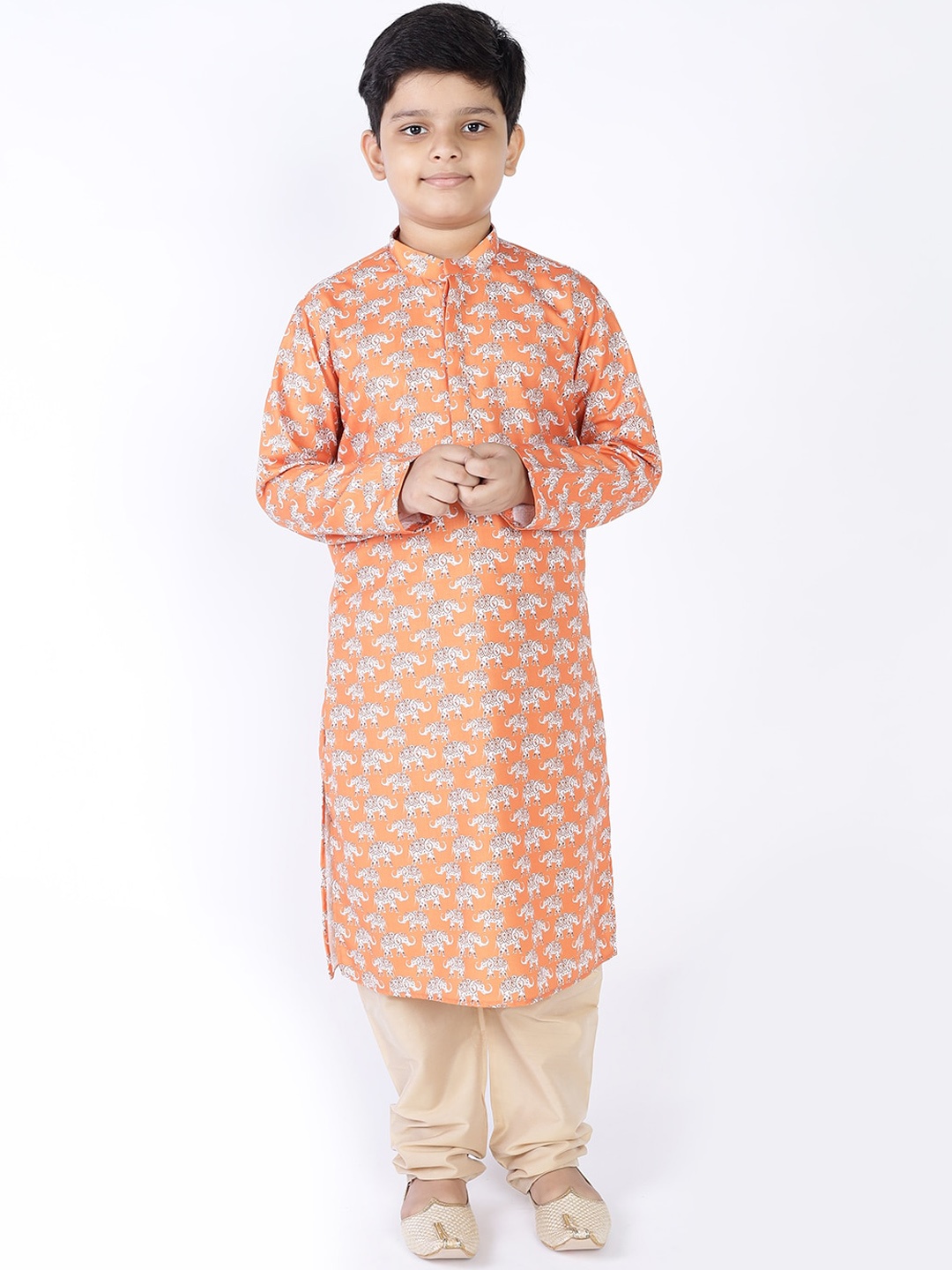 

TABARD Boys Orange & Beige Ethnic Motifs Printed Pure Cotton Kurta with Pyjamas