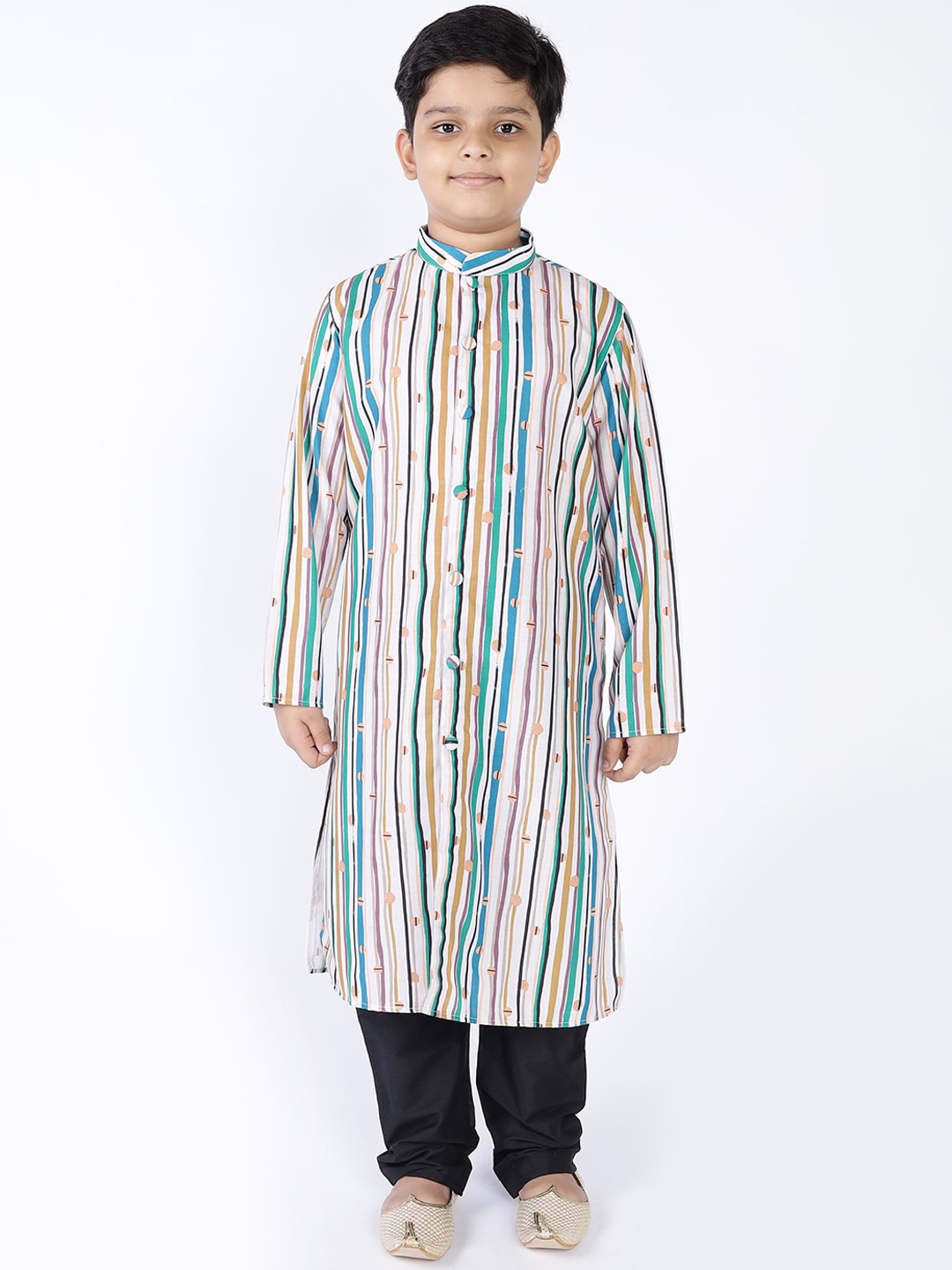 

TABARD Boys Beige Striped Pure Cotton Kurta with Pyjamas
