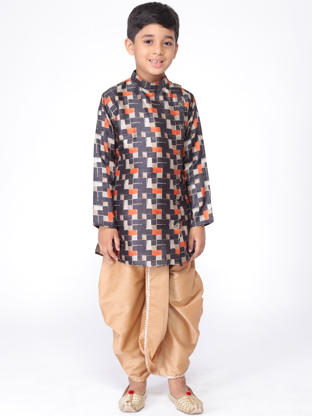 

TABARD Boys Black Printed Pure Cotton Kurta with Dhoti Pants