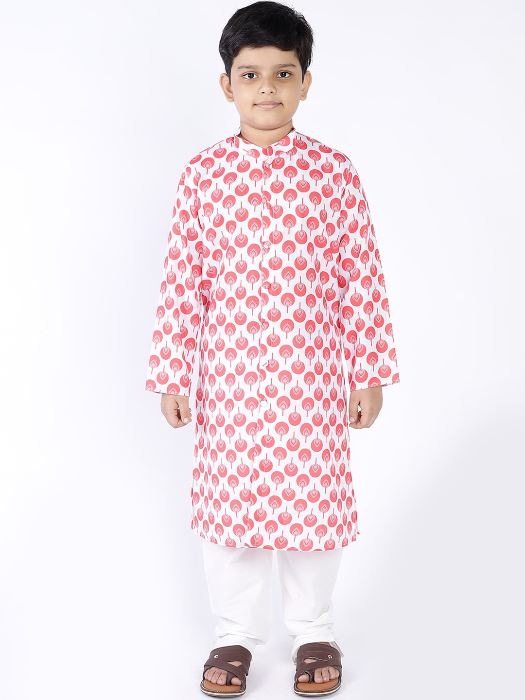 

TABARD Boys White Printed Pure Cotton Kurta with Churidar