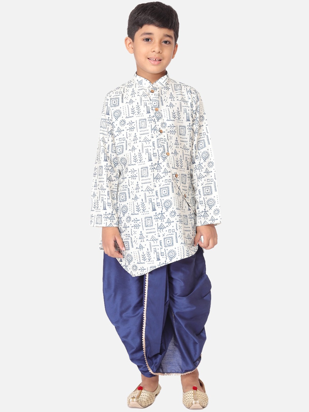 

TABARD Boys White Ethnic Motifs Printed Pure Cotton Kurta with Dhoti Pants