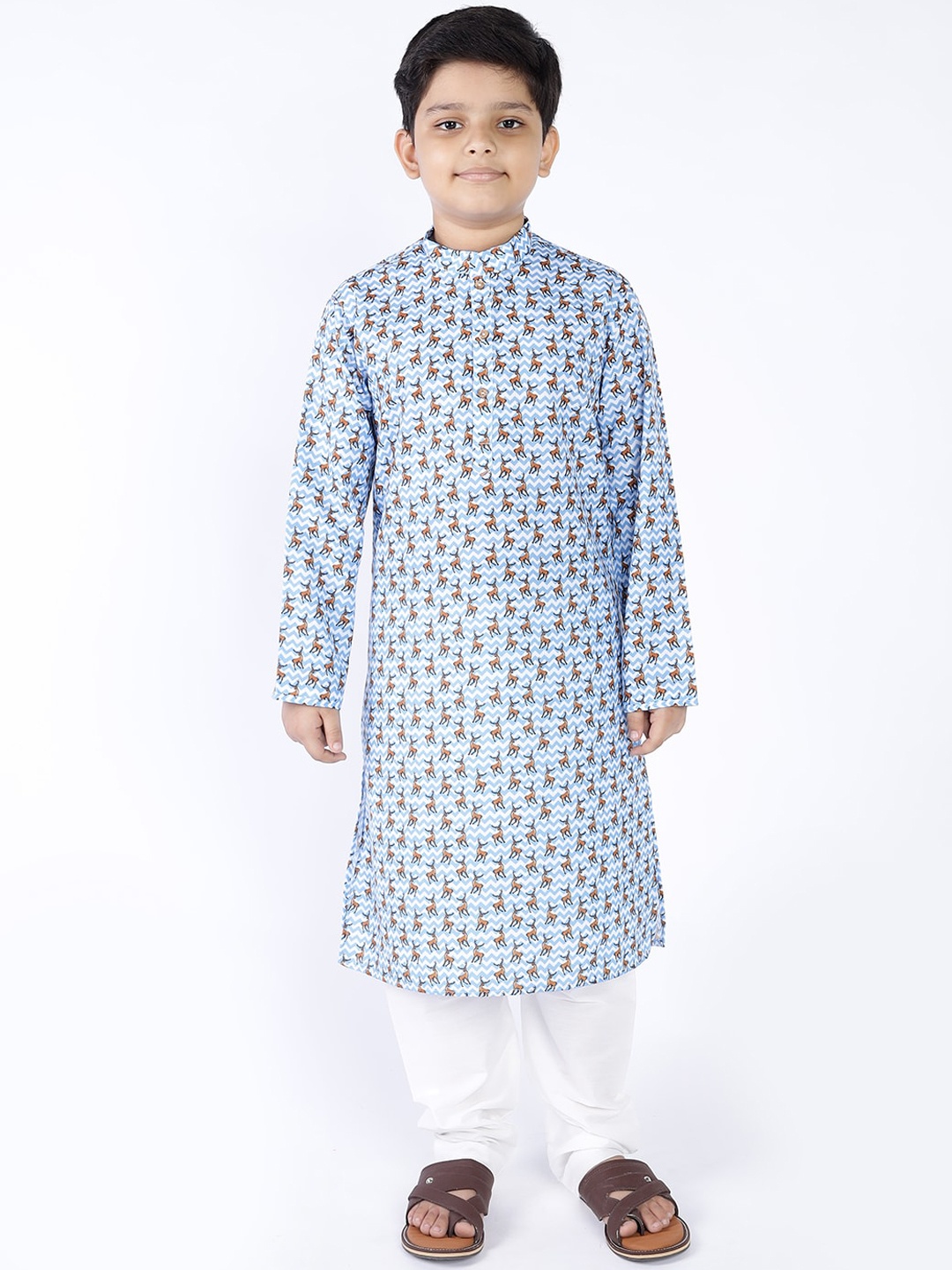 

TABARD Boys Blue Ethnic Motifs Printed Pure Cotton Kurta with Churidar