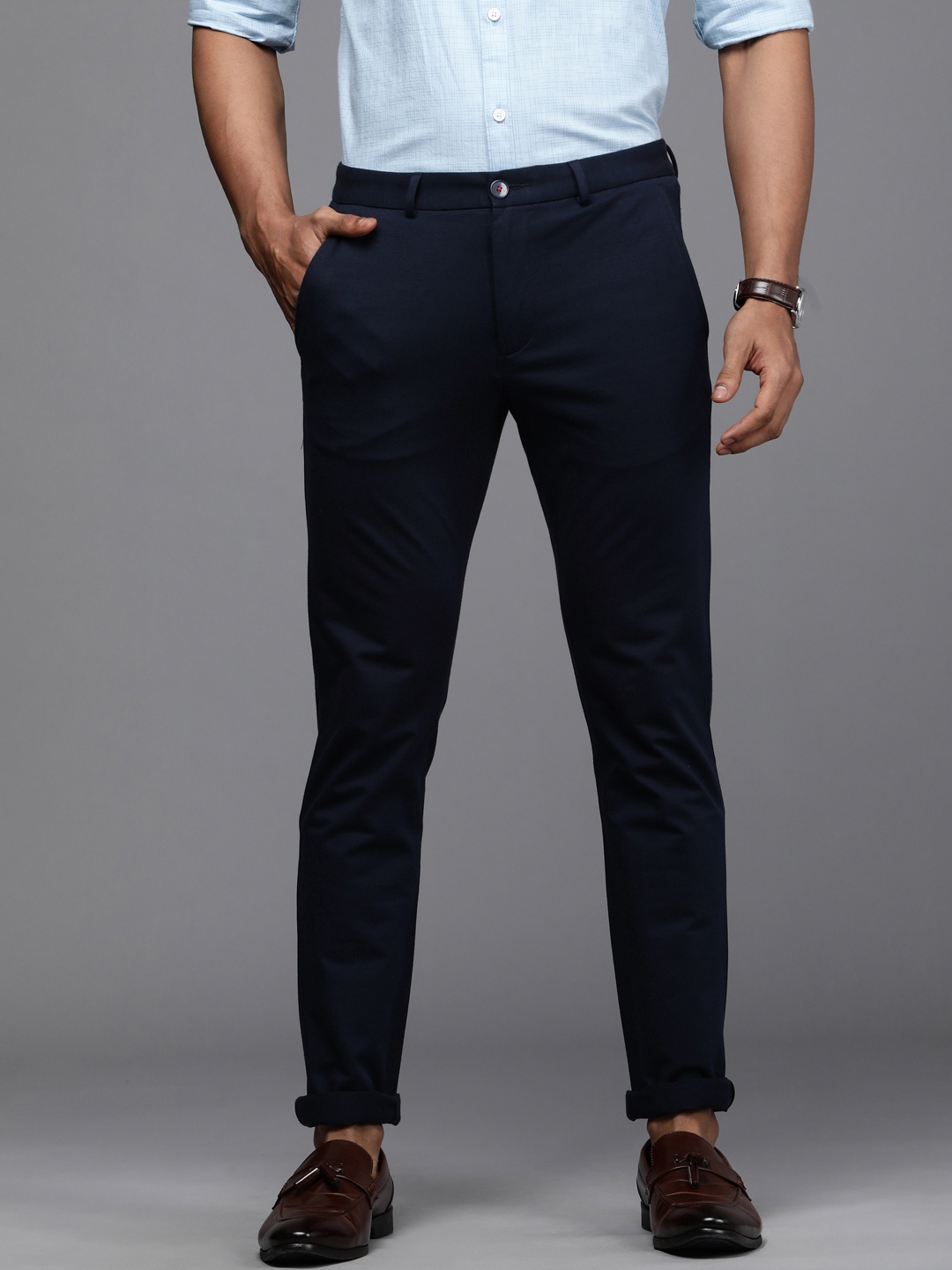 

Louis Philippe Sport Men Blue Super Slim Fit Low-Rise Trousers