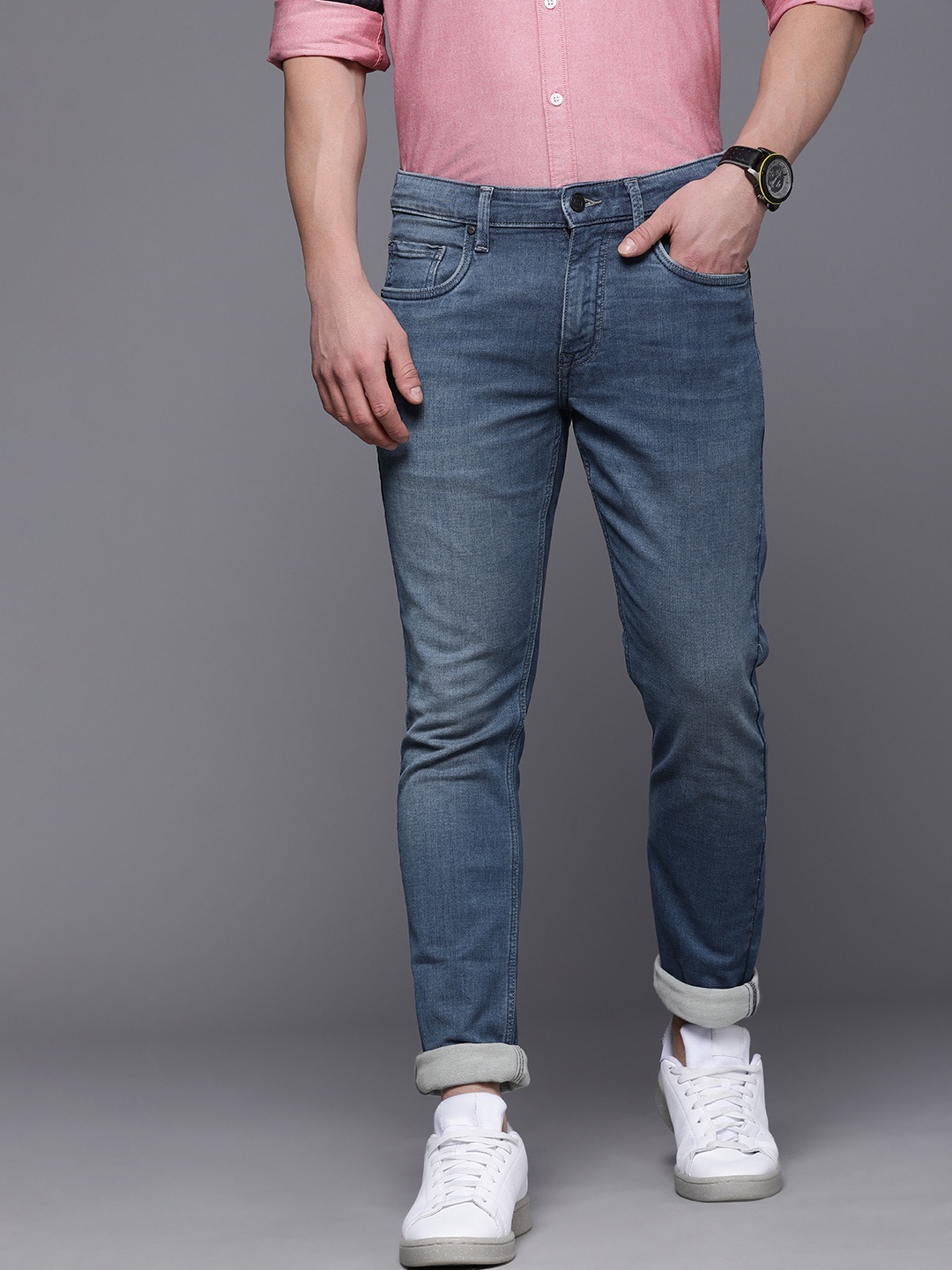 

Louis Philippe Jeans Men Navy Blue Slim Fit Low-Rise Light Fade Stretchable Jeans