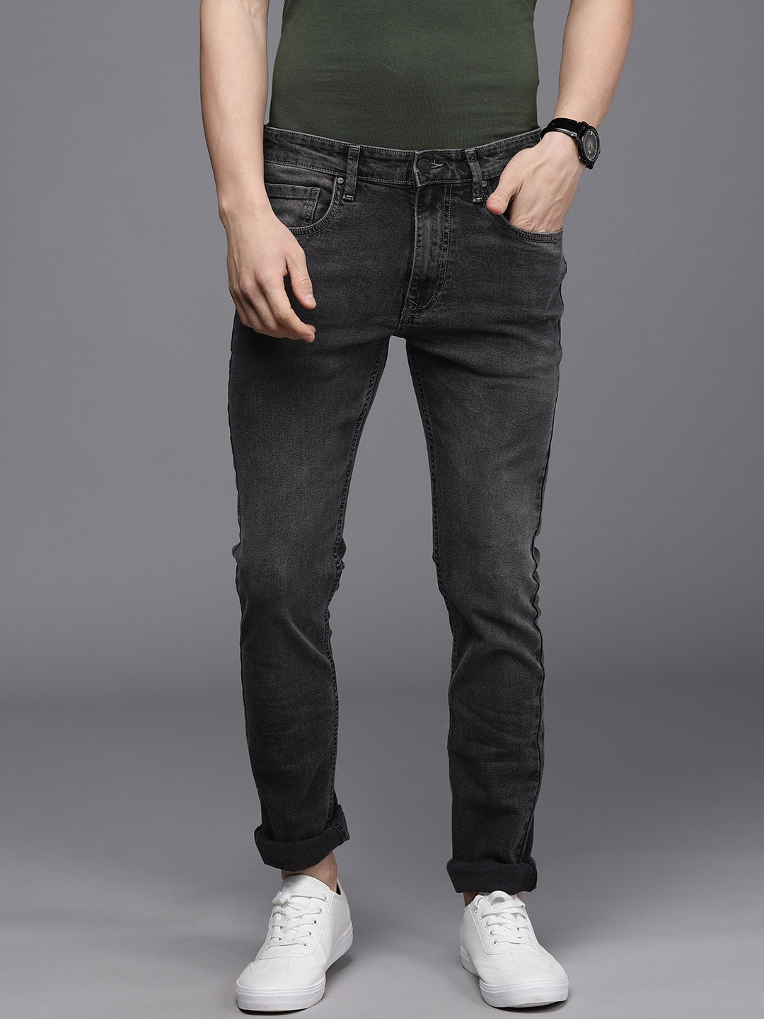 

Louis Philippe Jeans Men Black Super Slim Fit Low-Rise Light Fade Stretchable Jeans