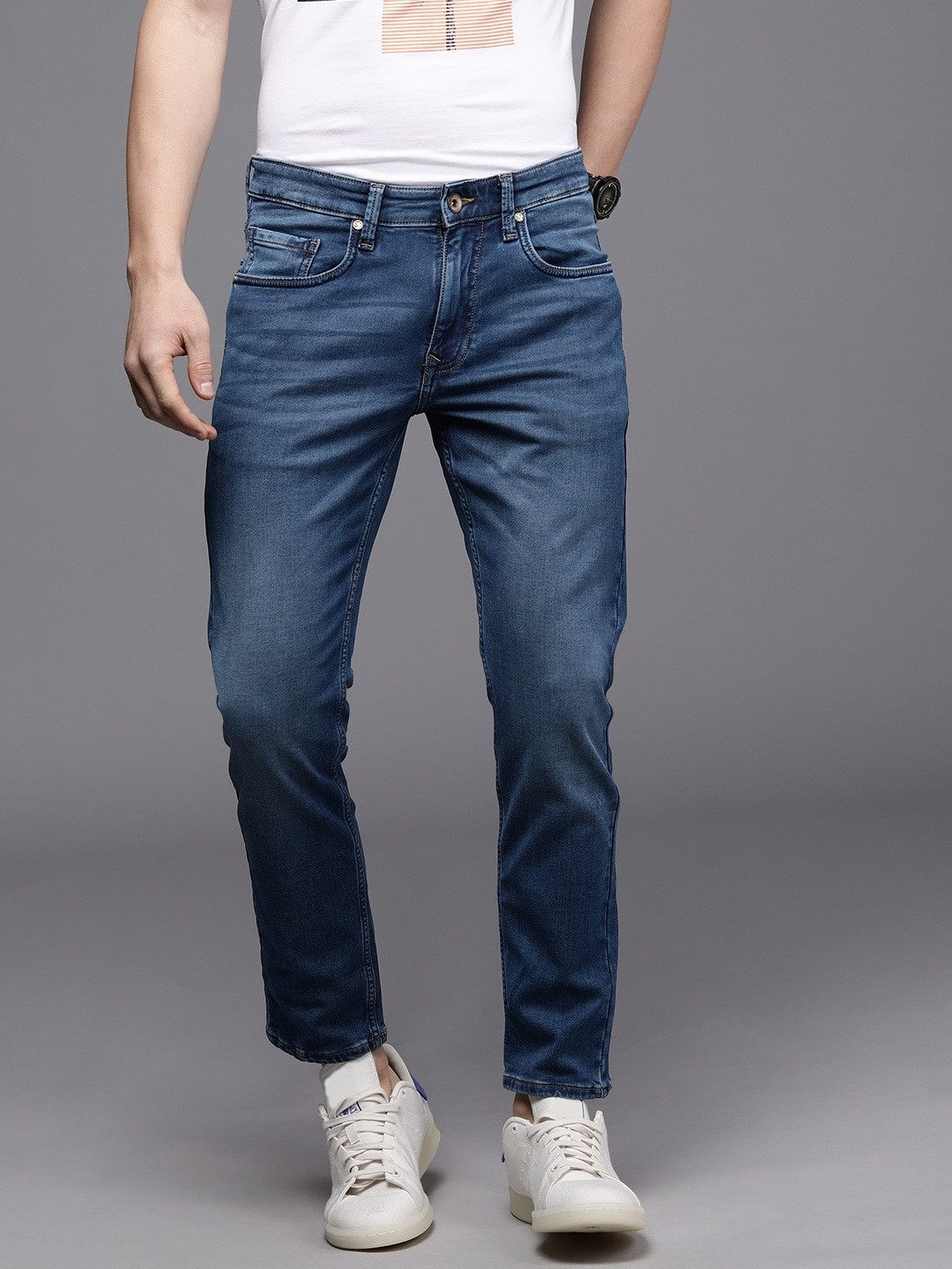 

Louis Philippe Jeans Men Blue Slim Fit Low-Rise Light Fade Stretchable Jeans