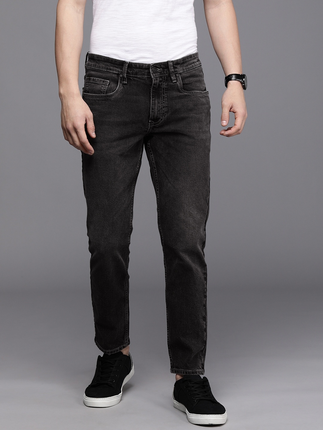 

Louis Philippe Jeans Men Black Slim Fit Low-Rise Light Fade Stretchable Jeans