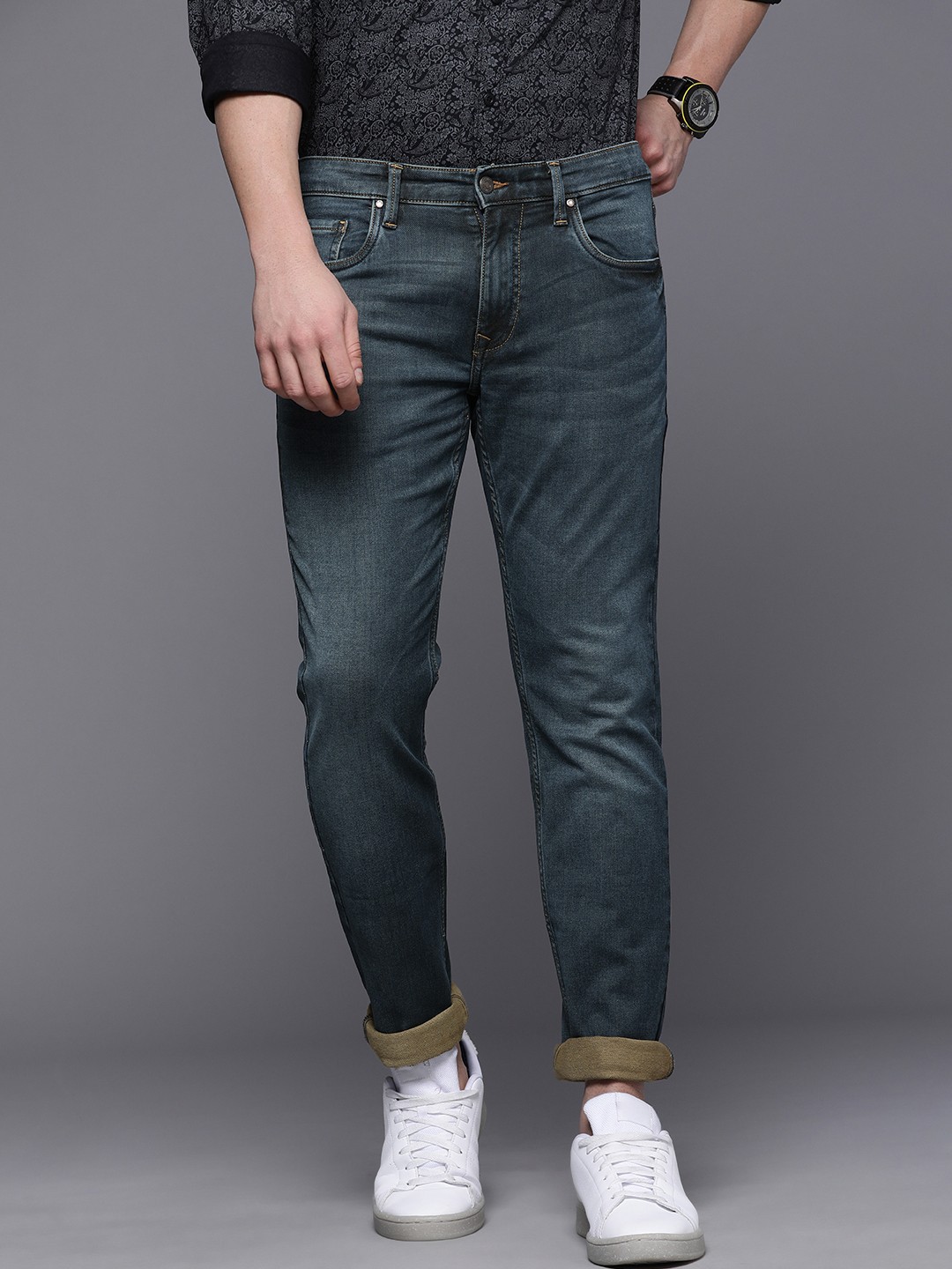 

Louis Philippe Jeans Men Navy Blue Slim Fit Low-Rise Light Fade Stretchable Jeans