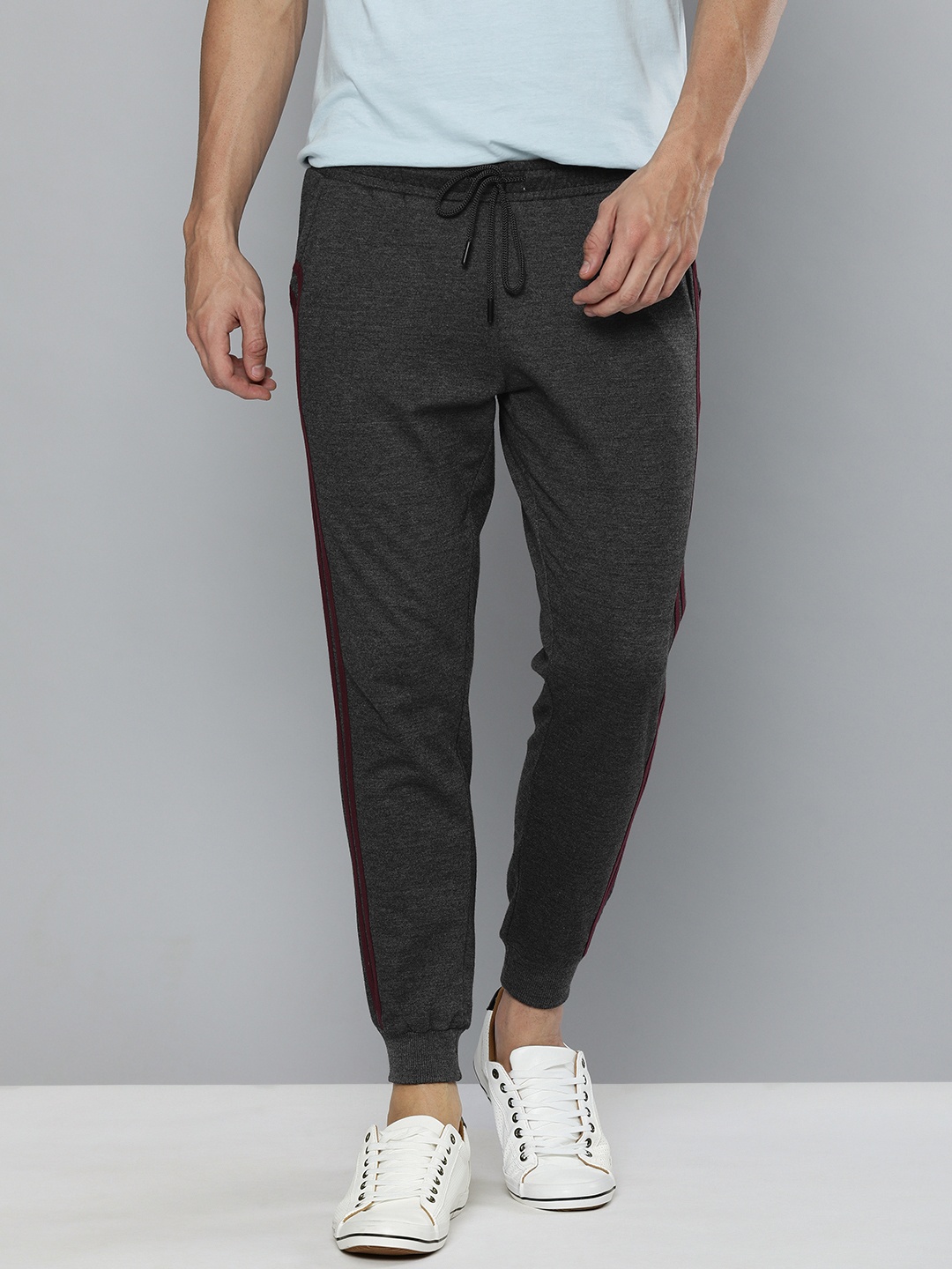 

Mast & Harbour Men Charcoal Grey Melange Solid Regular Fit Joggers with Side Taping