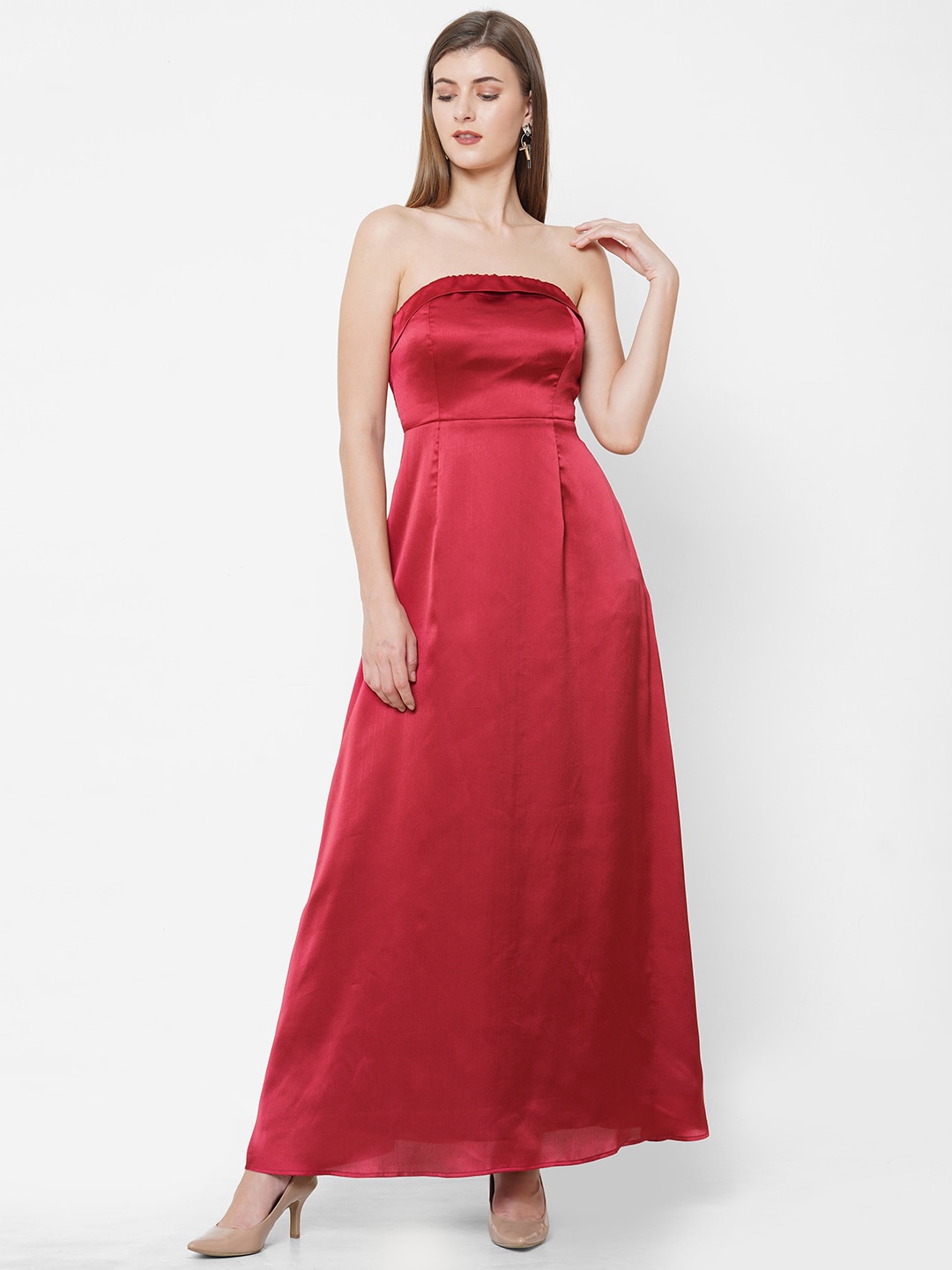 

MISH Red Strapless Satin Maxi Dress
