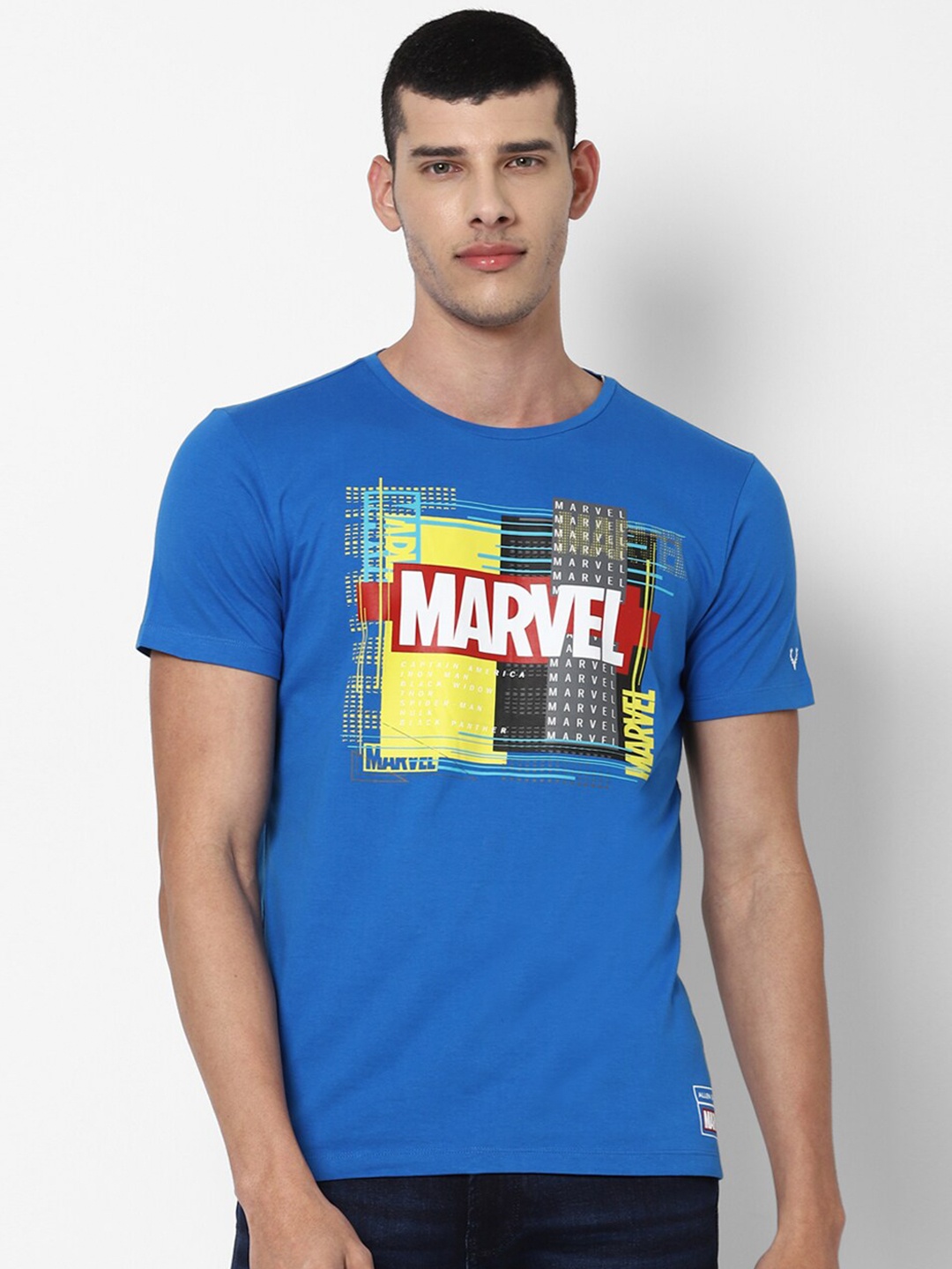 

Allen Solly Sport Men Blue & Yellow Marvel Printed T-shirt