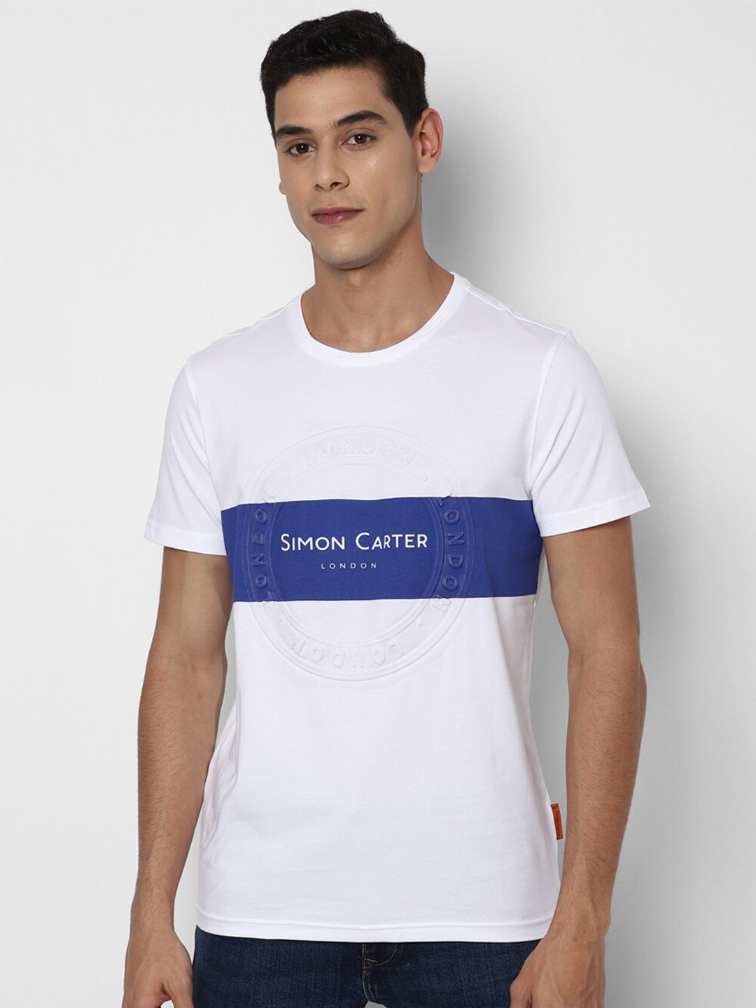 

SIMON CARTER LONDON Men White Typography Pockets Slim Fit T-shirt