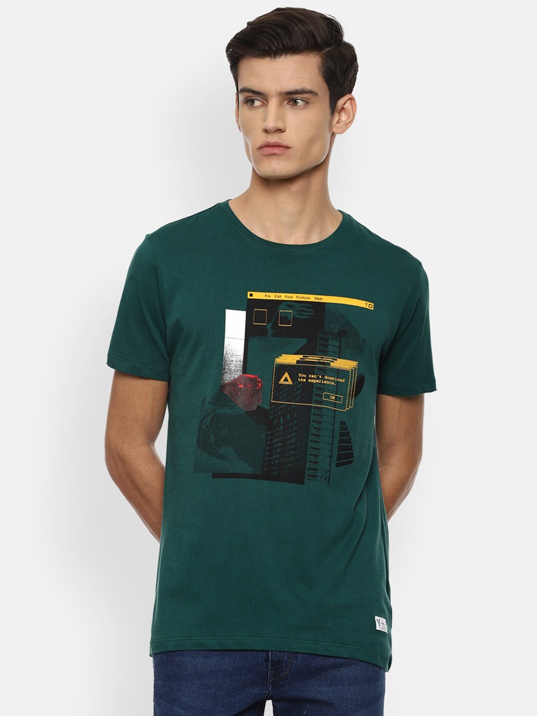 

VAN HEUSEN DENIM LABS Men Green Printed Applique T-shirt