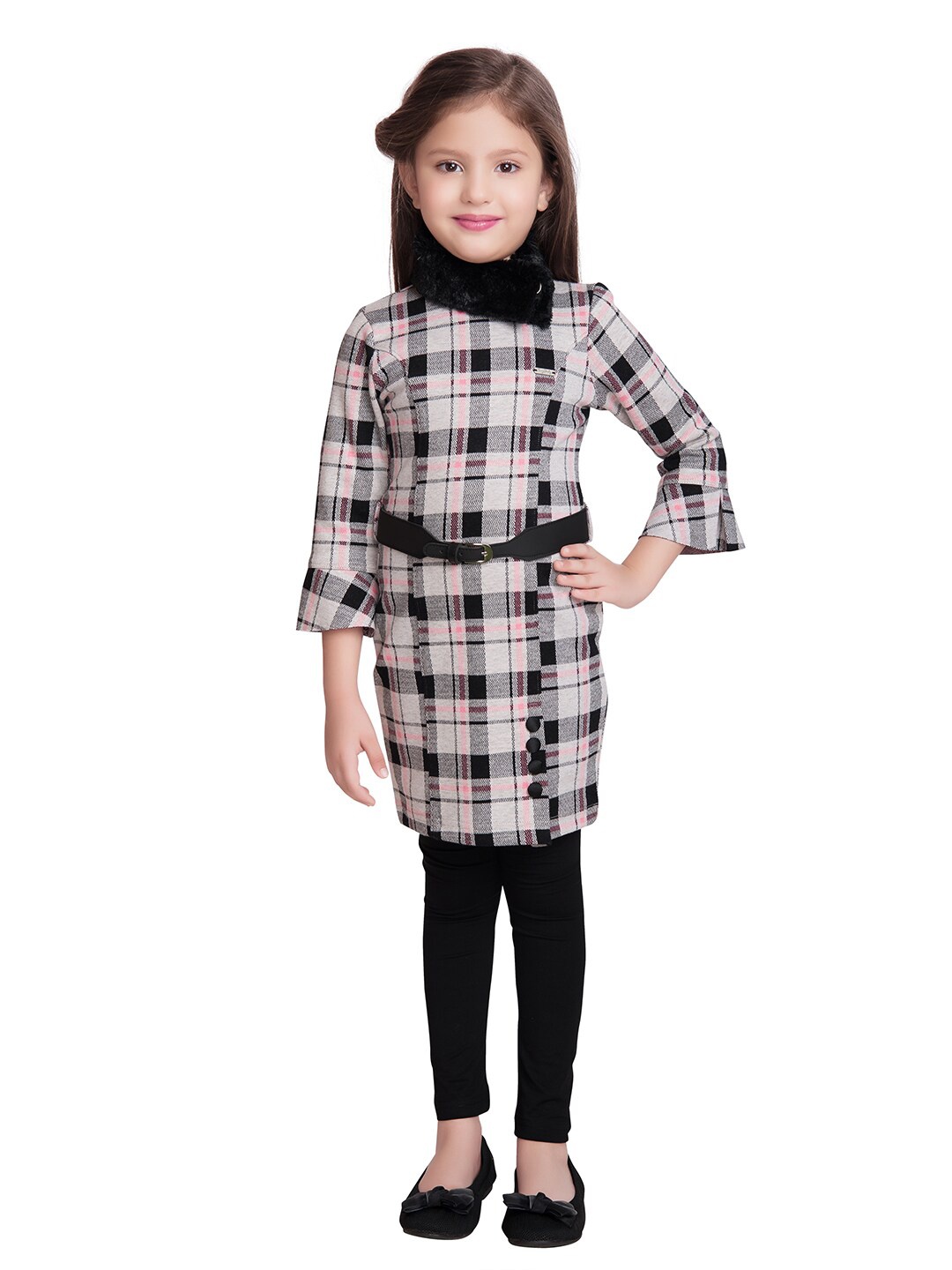 

Tiny Baby Girls Pink & Black Checked Tunic with Leggings