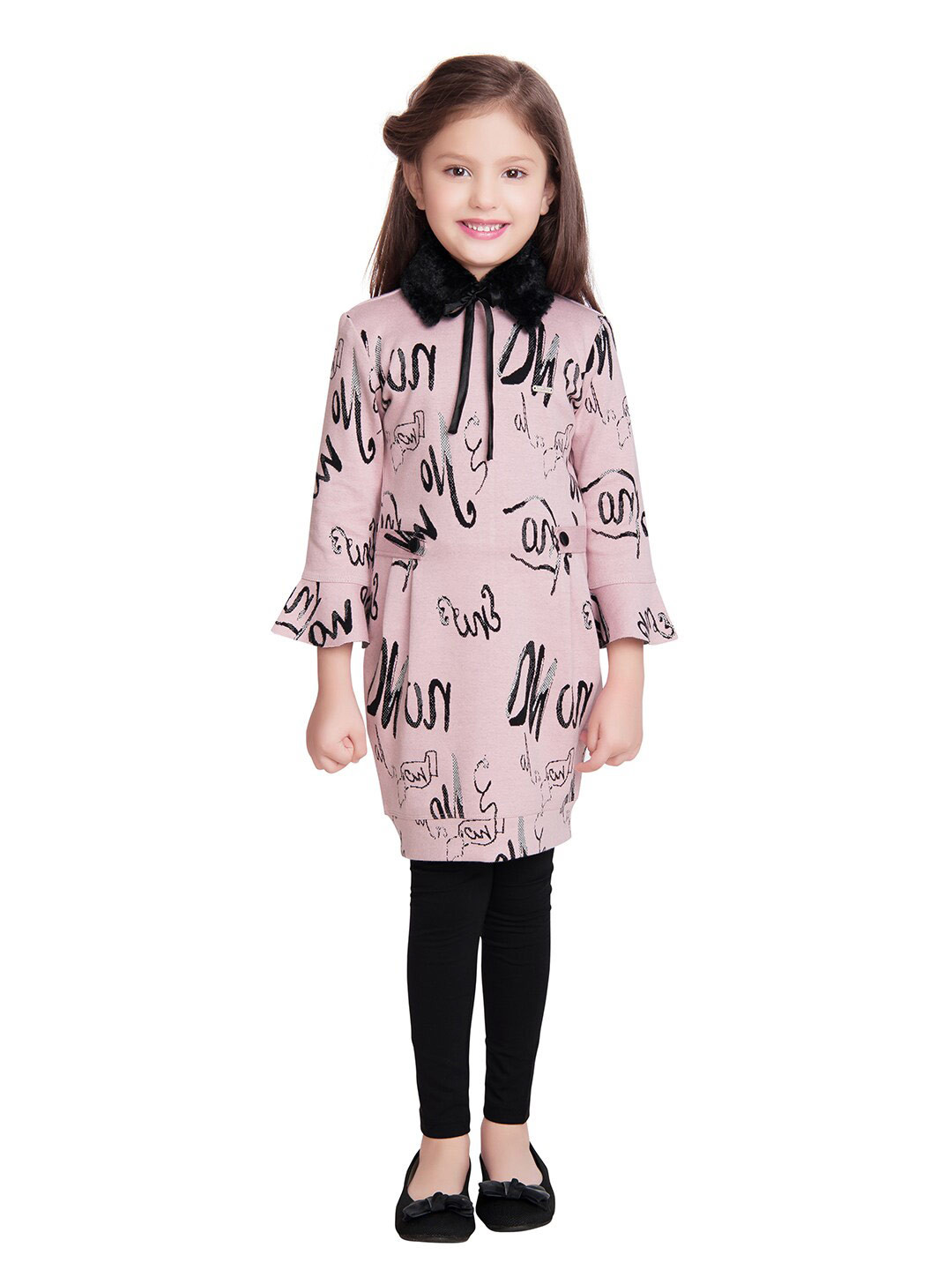 

Tiny Baby Girls Pink & Black Printed Tunic with Leggings & Scarf