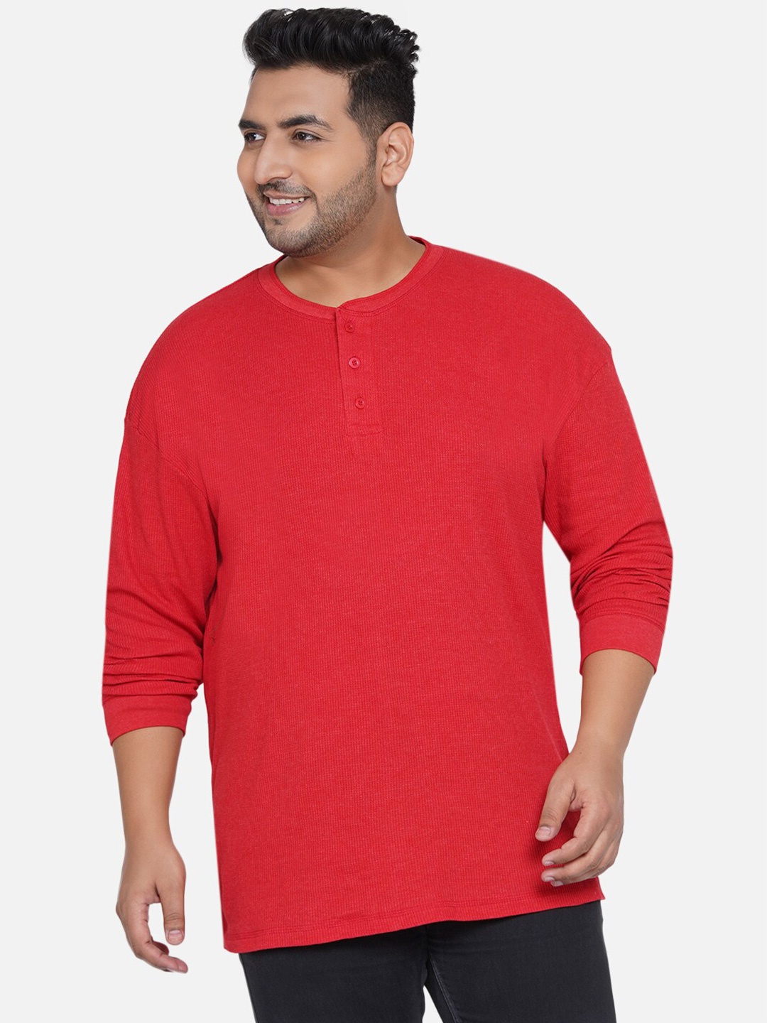 

Santonio Men Red Henley Neck Plus Size T-shirt