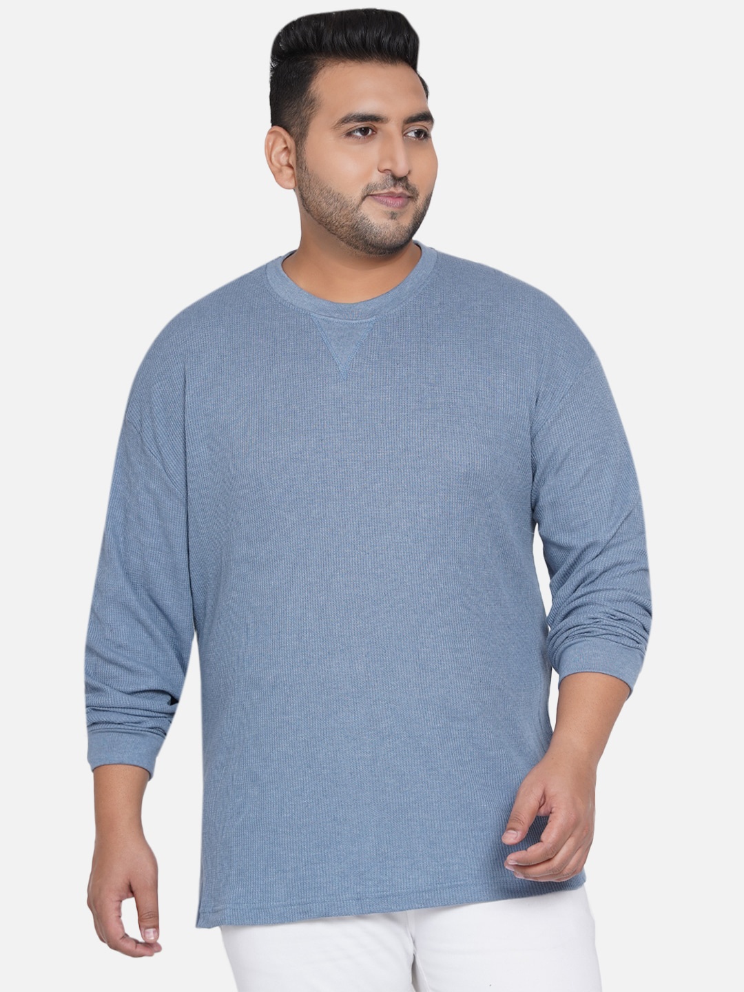 

Santonio Men Blue Henley Neck Raw Edge T-shirt