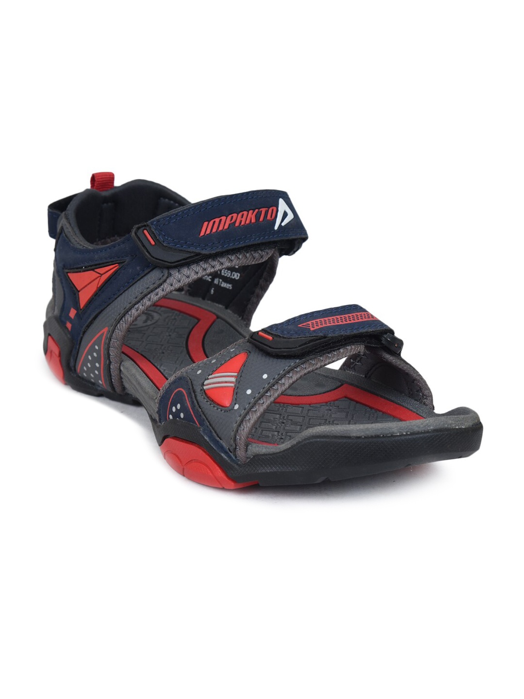 

IMPAKTO Men Grey & Red Solid Sports Sandals