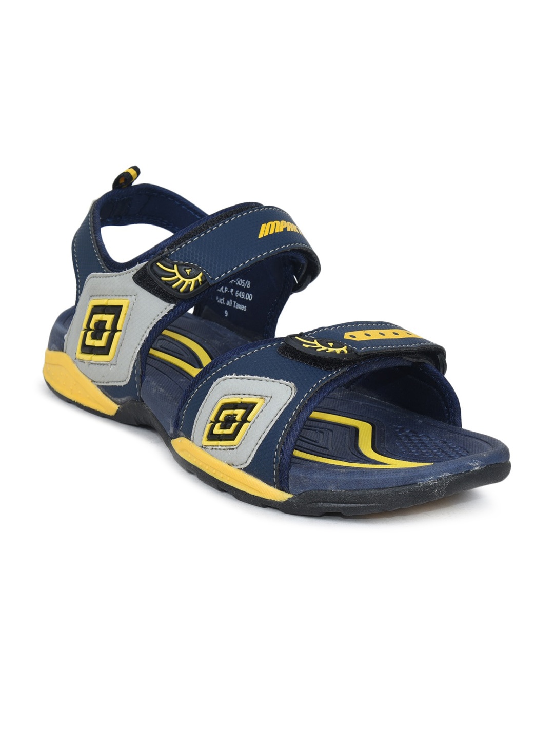 

IMPAKTO Men Navy Blue & Yellow Sports Sandals