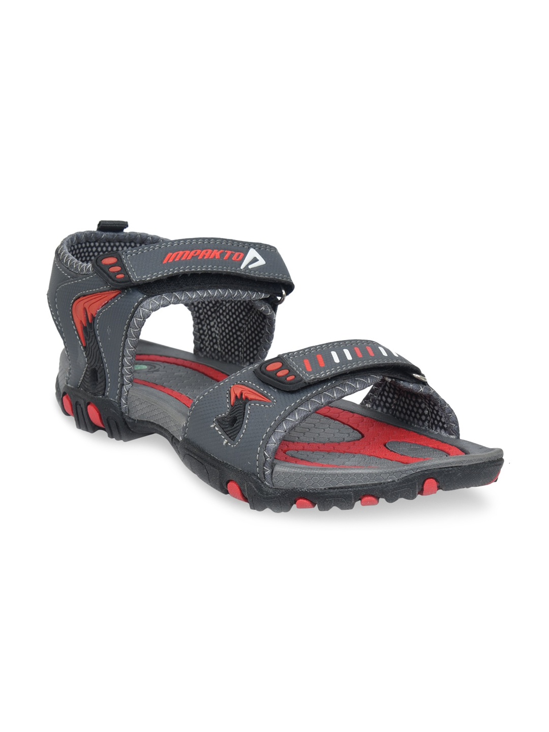 

IMPAKTO Men Grey & Red Striped Sports Sandals