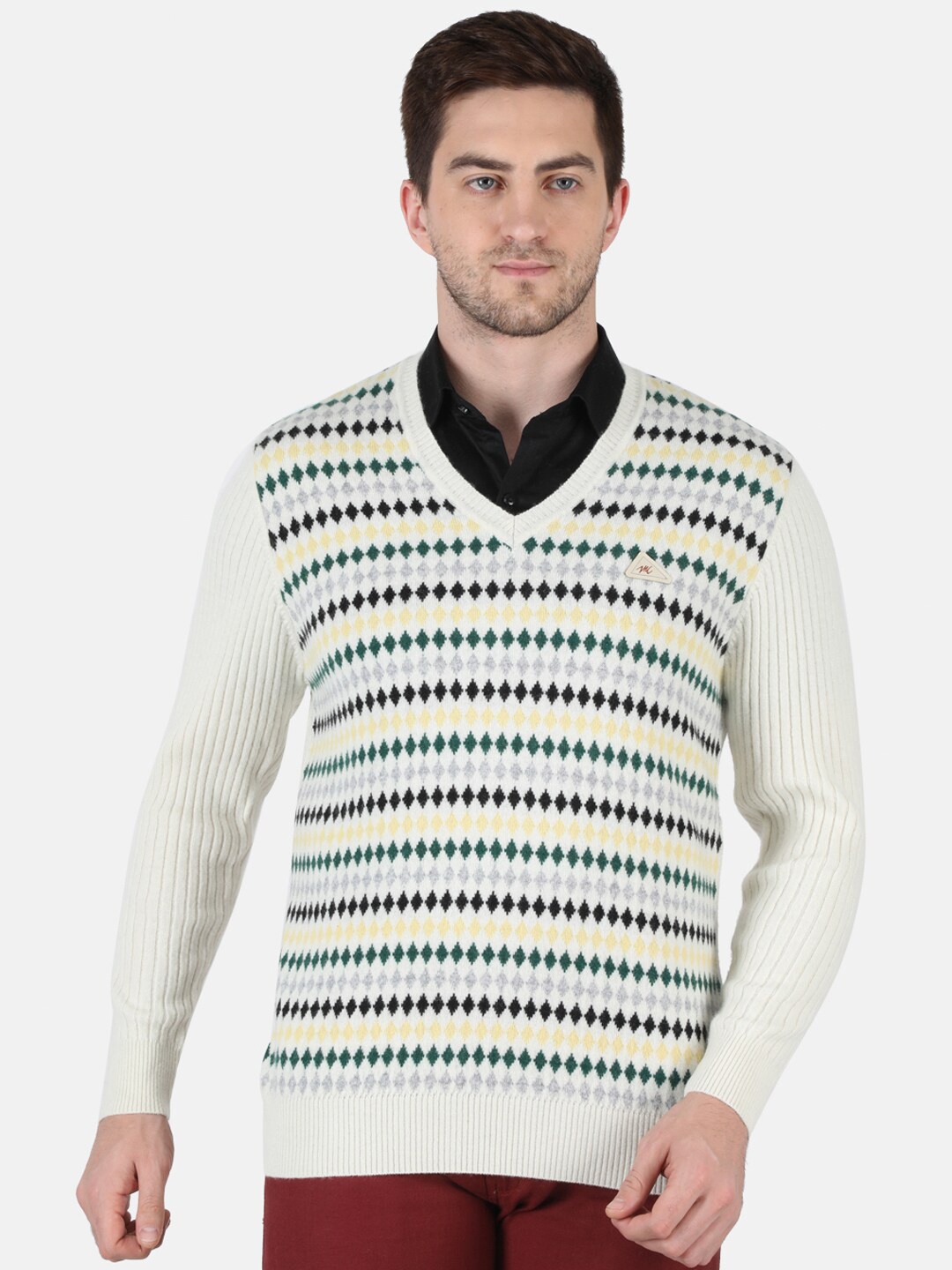 

Monte Carlo Men Off White & Green Striped Wool Pullover