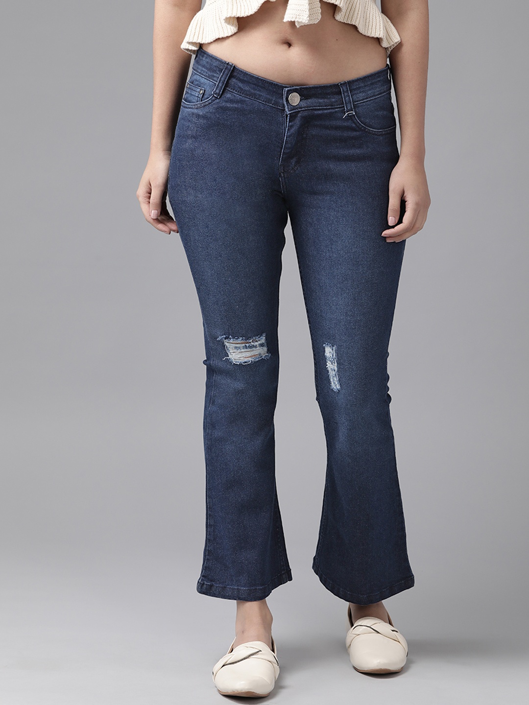 

The Dry State Women Blue Bootcut Mildly Distressed Light Fade Stretchable Jeans