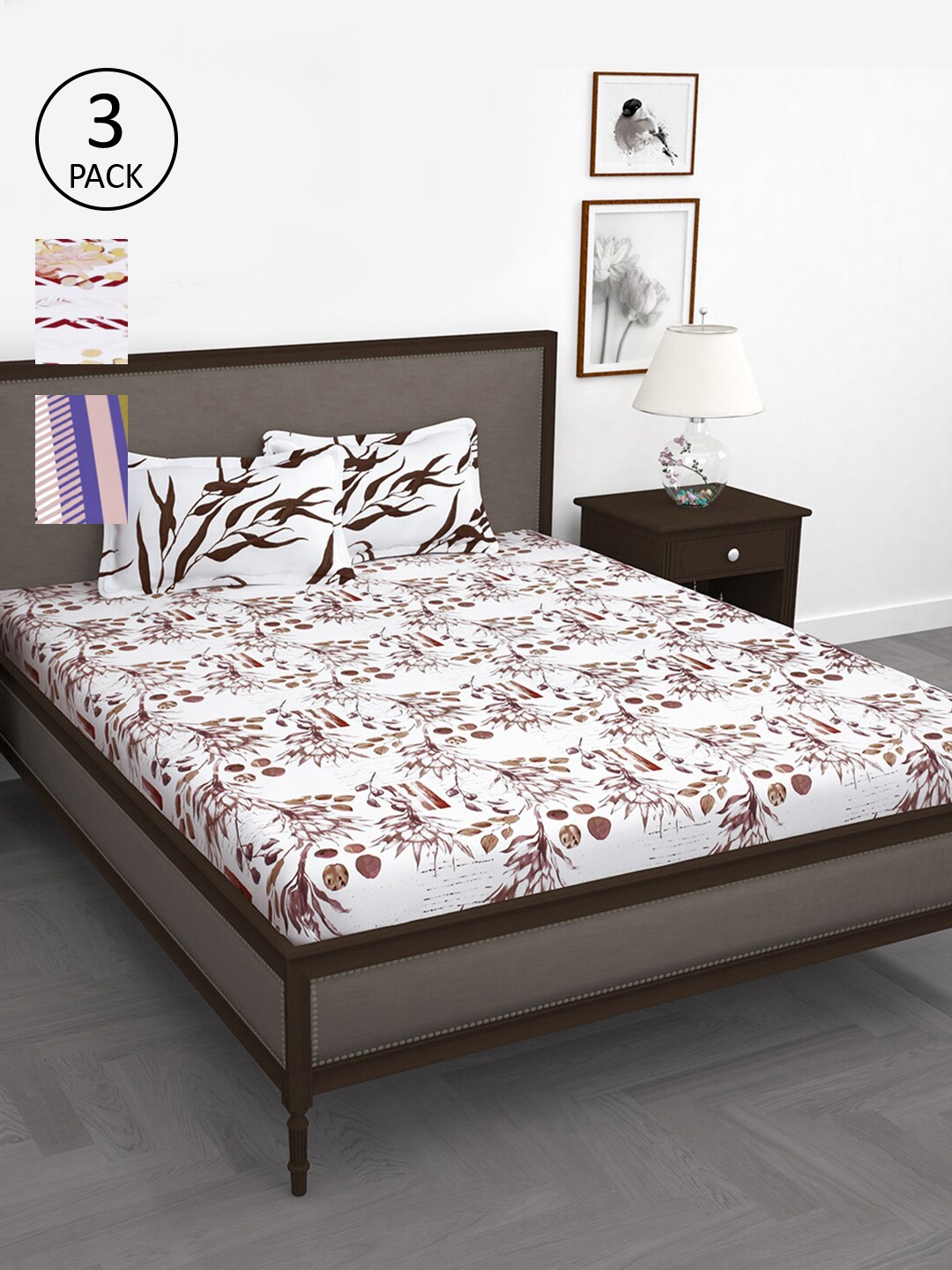 

Story@home Unisex Multicoloured 186 TC 3 Queen Size Cotton Bedsheet With 6 Pillow Covers, Multi