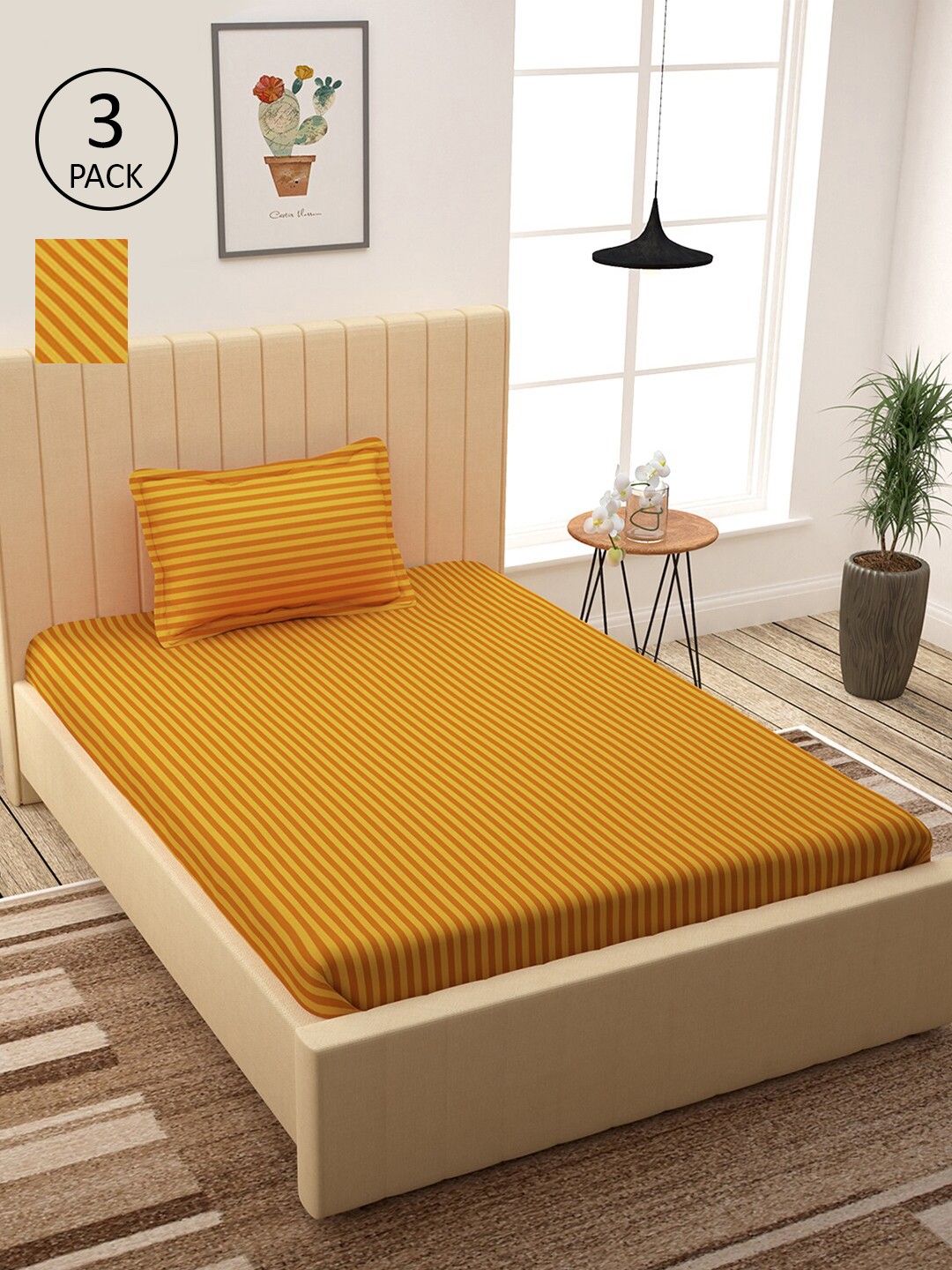 

Story@home Unisex Mustard 300TC 3 Single Bed Bedsheet with 3 Pillow Covers