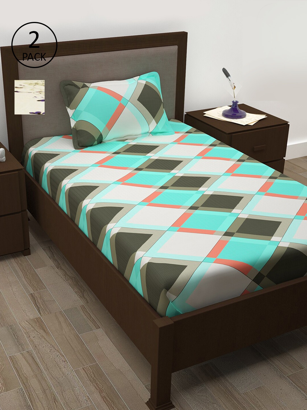 

Story@home Unisex 210 TC 2 Single Bed Bedsheet with 2 Pillow Covers, Multi