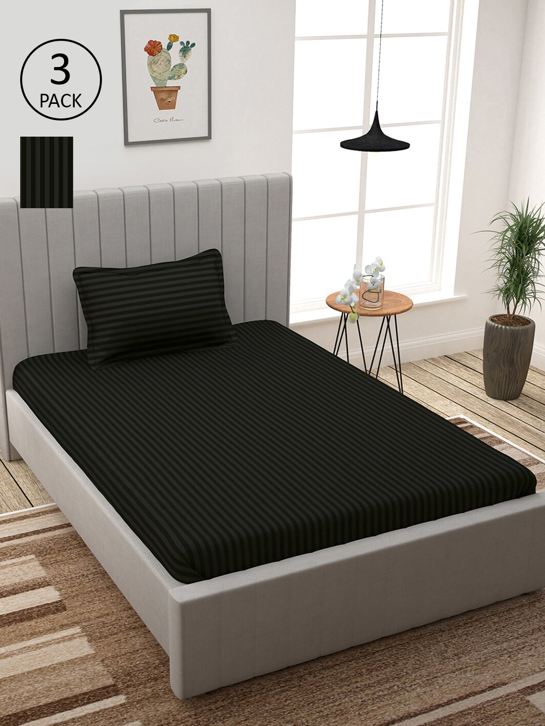 

Story@home Unisex Black 300TC 3 Single Bed Bedsheet with 3 Pillow Covers