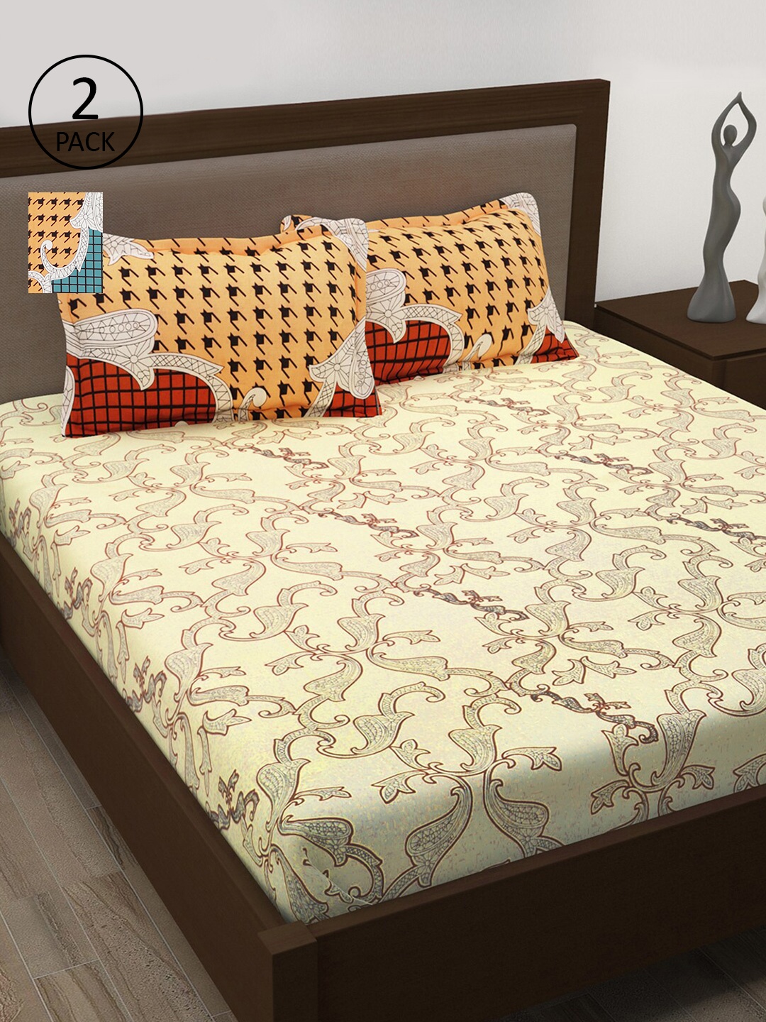 

Story@home Unisex Cream 186 TC 2 Queen Size Bedsheet with 4 Pillow Cover