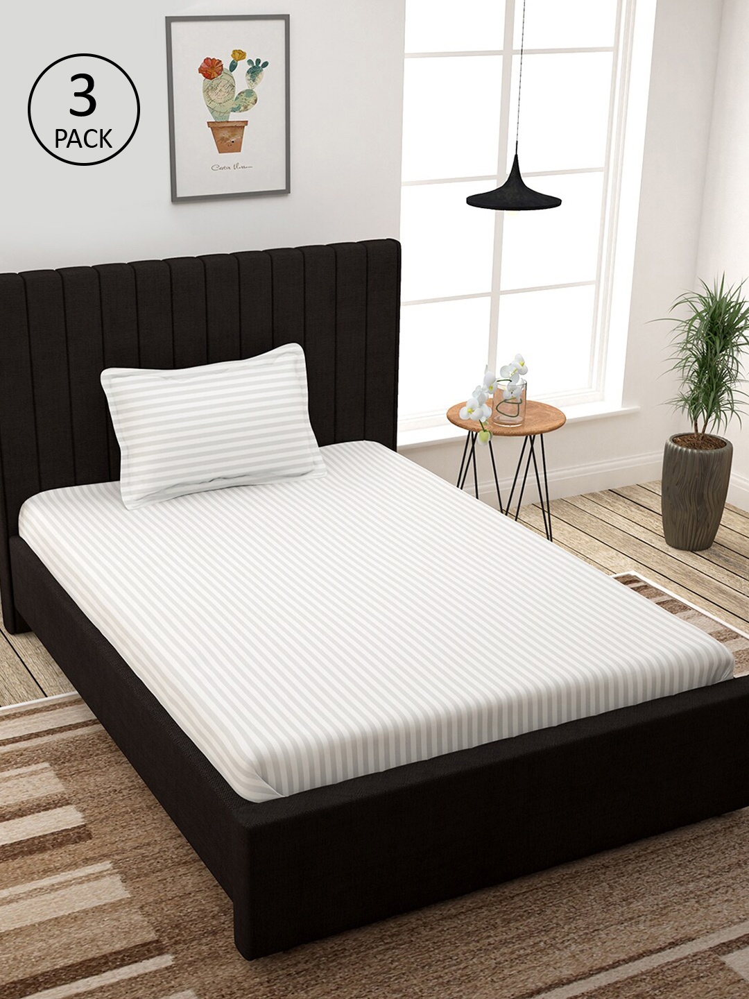 

Story@home Unisex White 300TC 3 Single Bed Bedsheet with 3 Pillow Covers