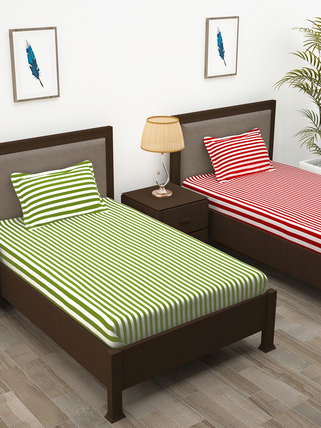 

Story@home Unisex Green & Red 208TC 2 Single Bedsheet with 2 Pillow Cover