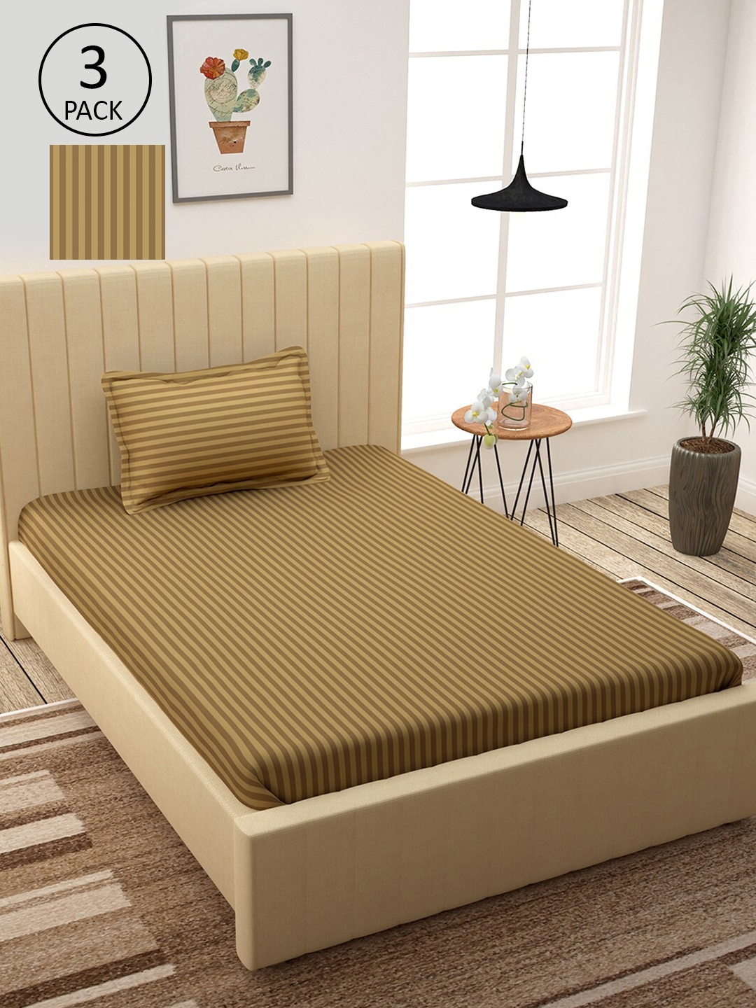 

Story@home Unisex Brown 300TC 3 Single Bed Bedsheet with 3 Pillow Covers