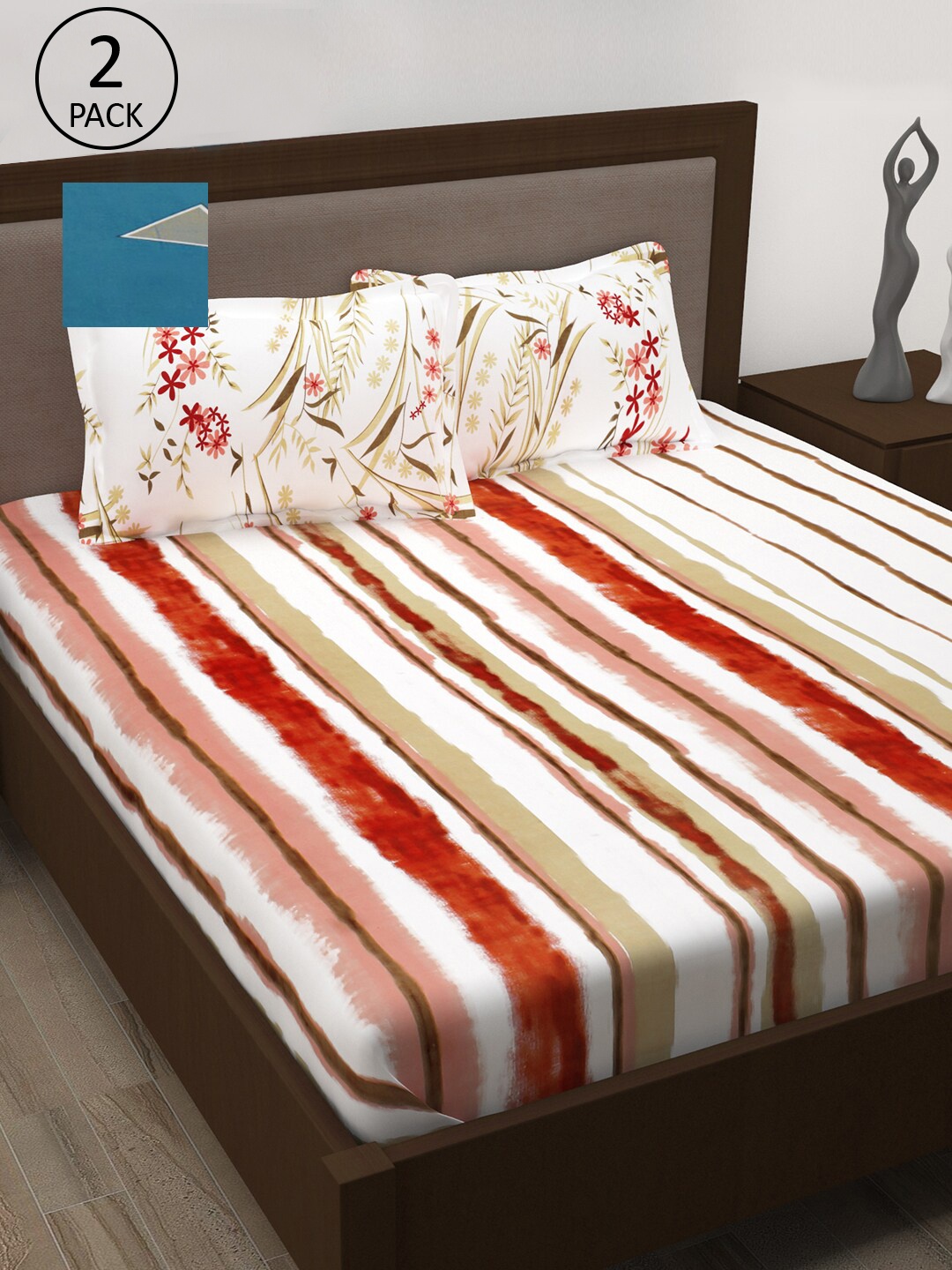 

Story@home Unisex White & Blue 186TC 2 Queen Bedsheet with 4 Pillow Cover
