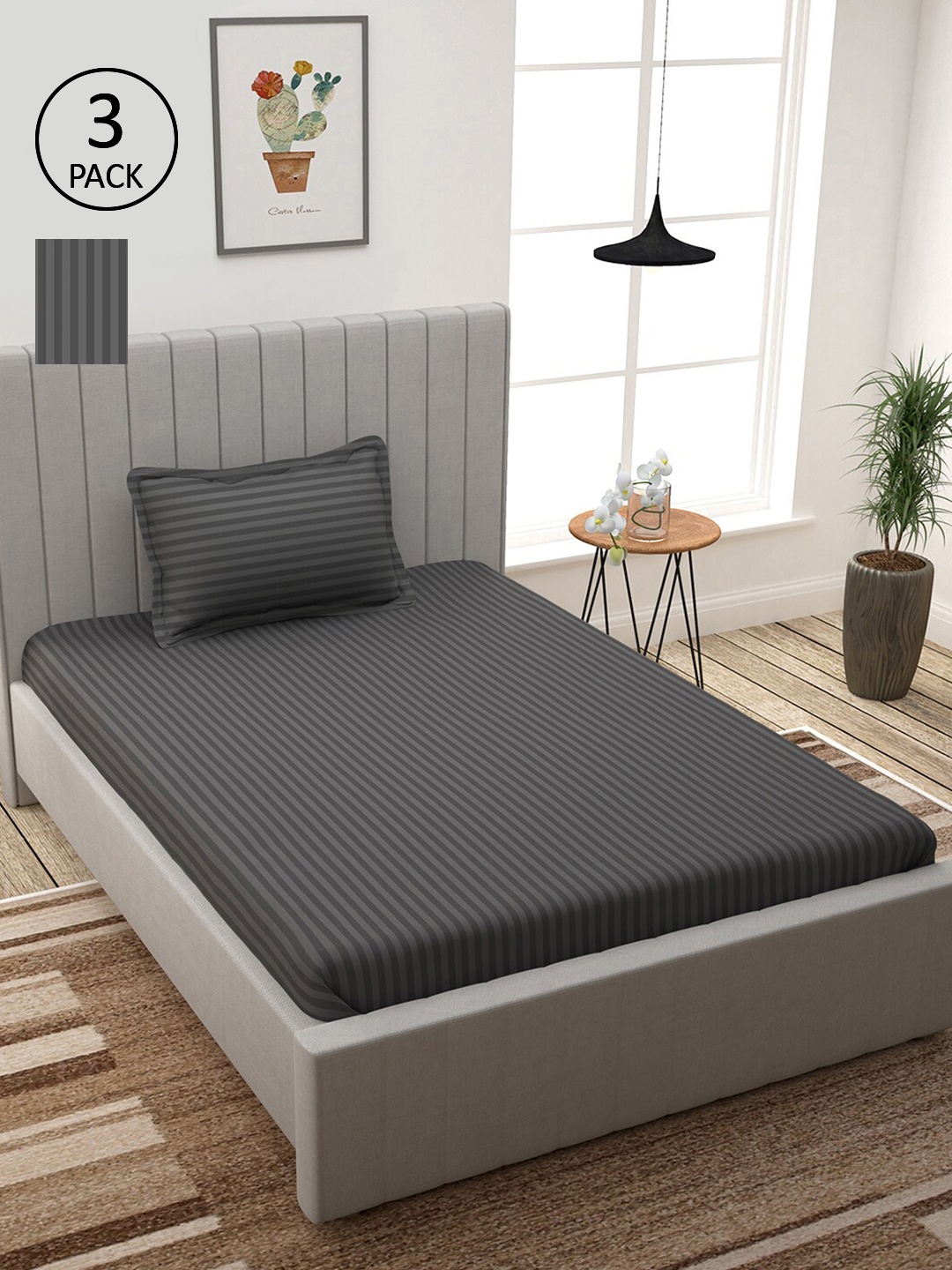 

Story@home Unisex Grey 300TC 3 Single Bed Bedsheet with 3 Pillow Covers